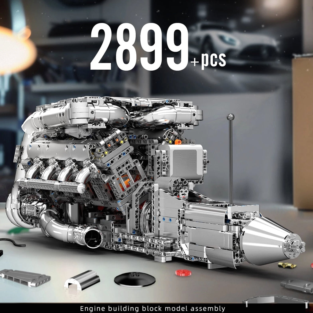 Mould King 10168 V8 Engine Turbo Motor Building Block Model Adult Boy Gift Toy