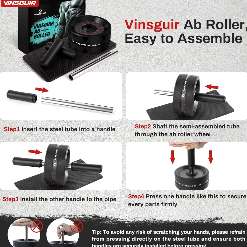 Ab Roller Wheel Core Workout Equipment Home Gym with Knee Pad Fitness