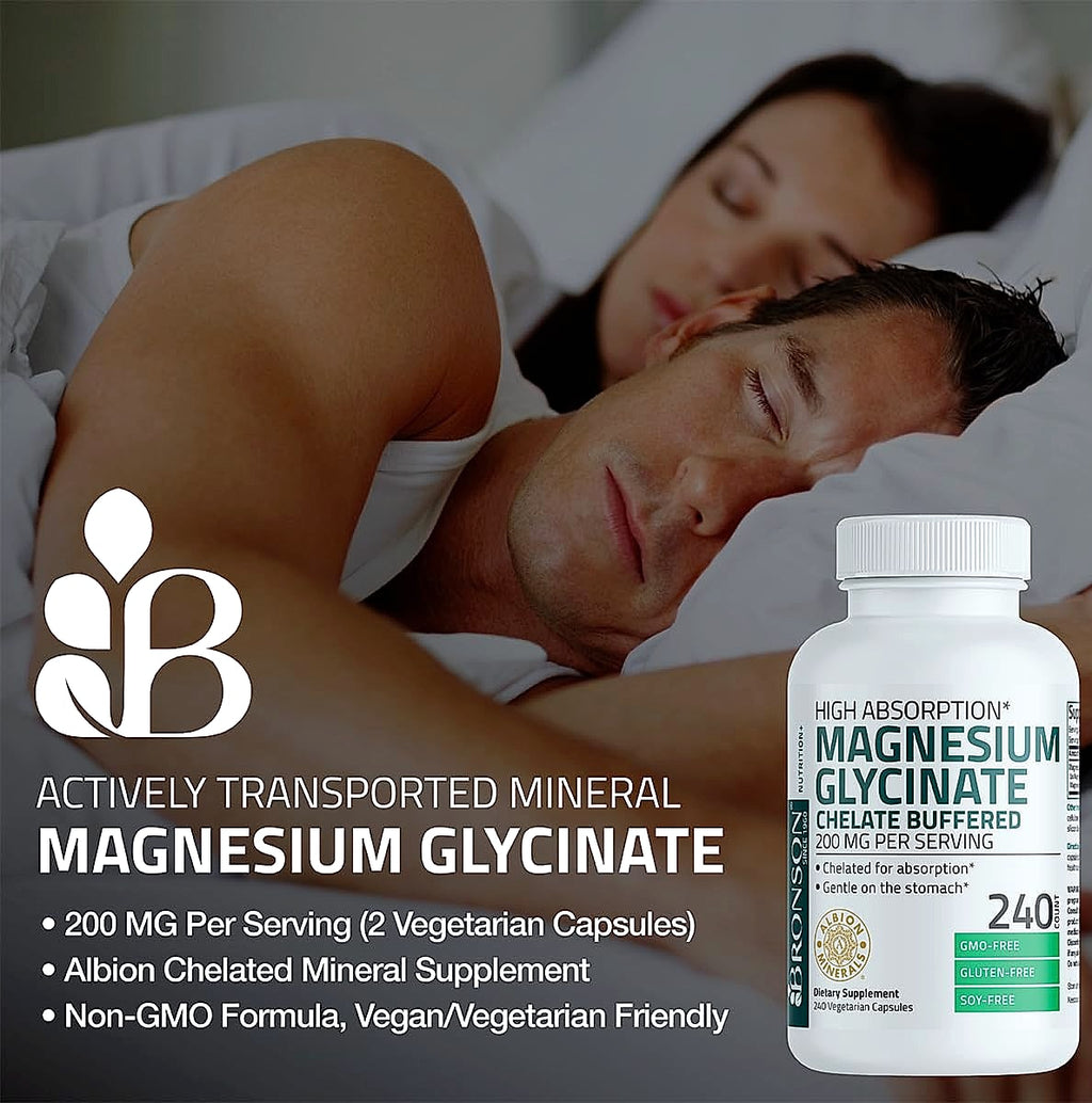Bronson Magnesium Glycinate 200mg Chelated Capsules