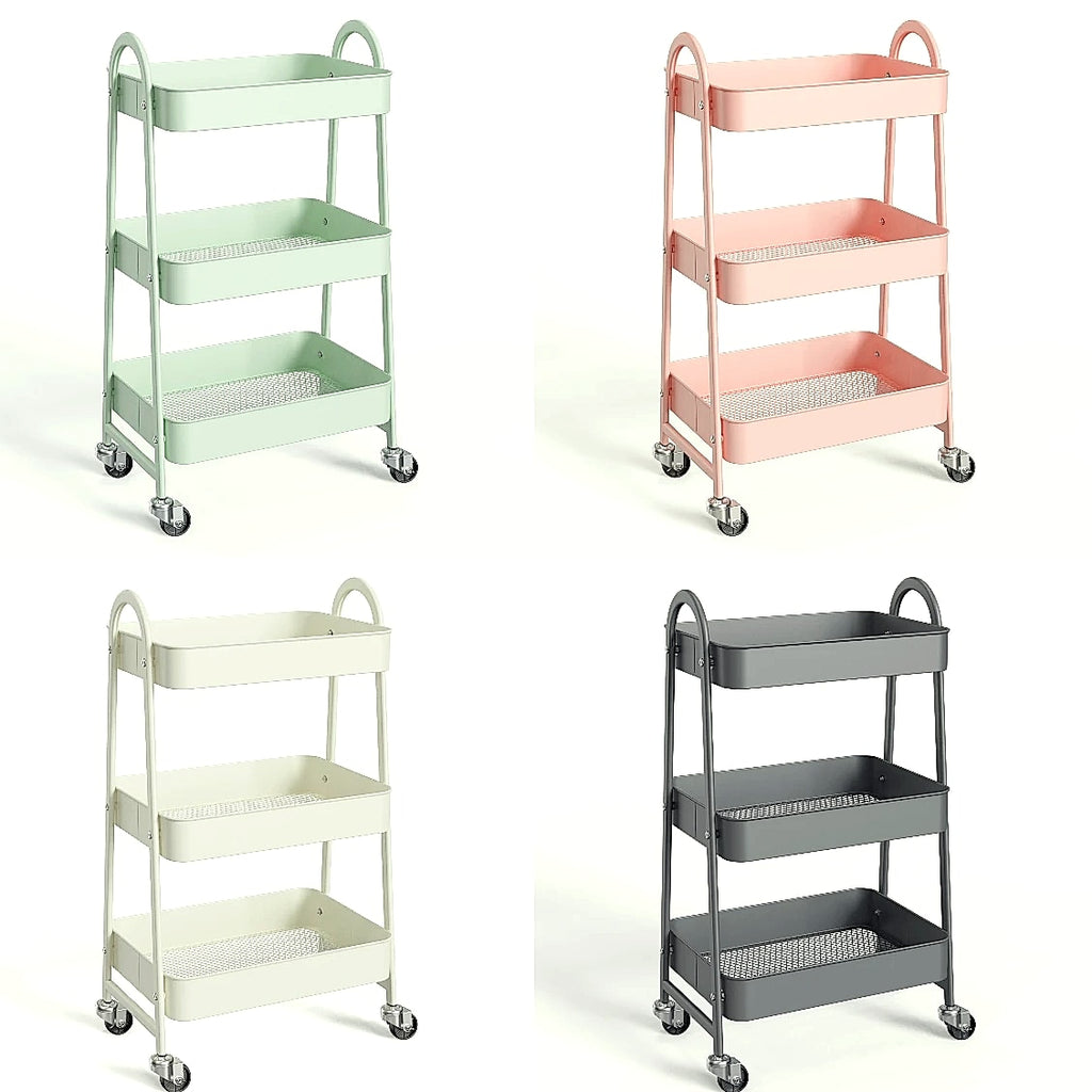 3-Tier Rolling Storage Cart Metal Kitchen Bathroom Organizer 16.9" x 12.2" x 30.9"