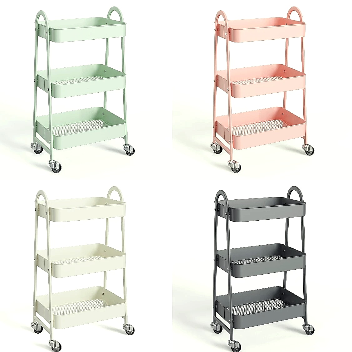 3-Tier Rolling Storage Cart Metal Kitchen Bathroom Organizer 16.9" x 12.2" x 30.9"