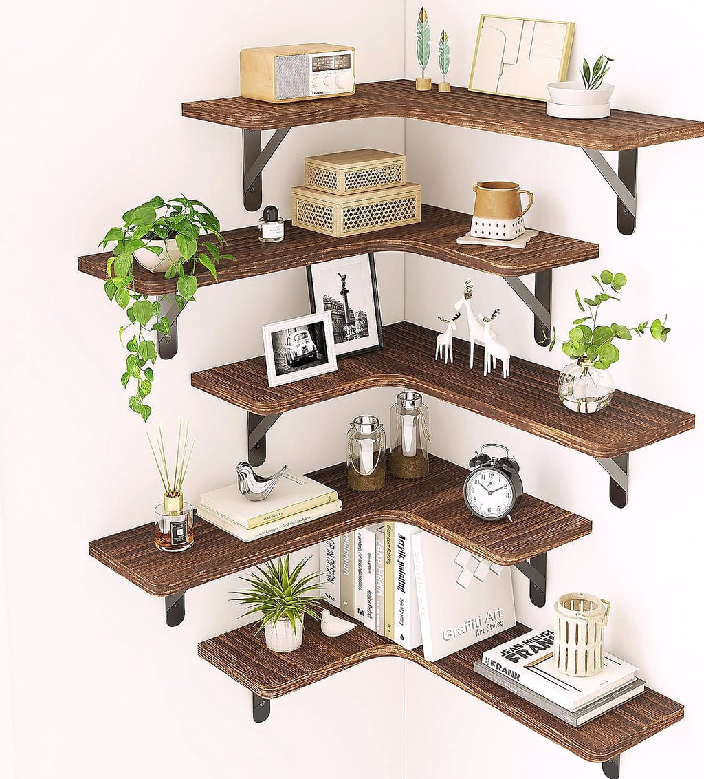 Fixwal Corner Floating Shelves Set of 5, Dark Carbonized Black