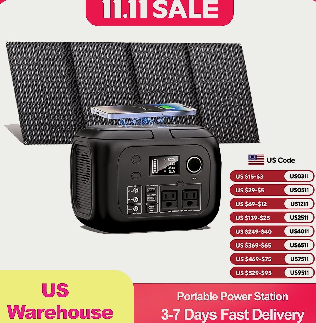 SinKeu 300W Portable Power Station with 40W Solar Panel Kit
