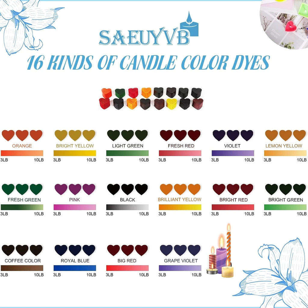 Candle Dye Set - 16 Colors Wax Dye for Candle Making, Bulk Soy Wax Dyeing, DIY Kit