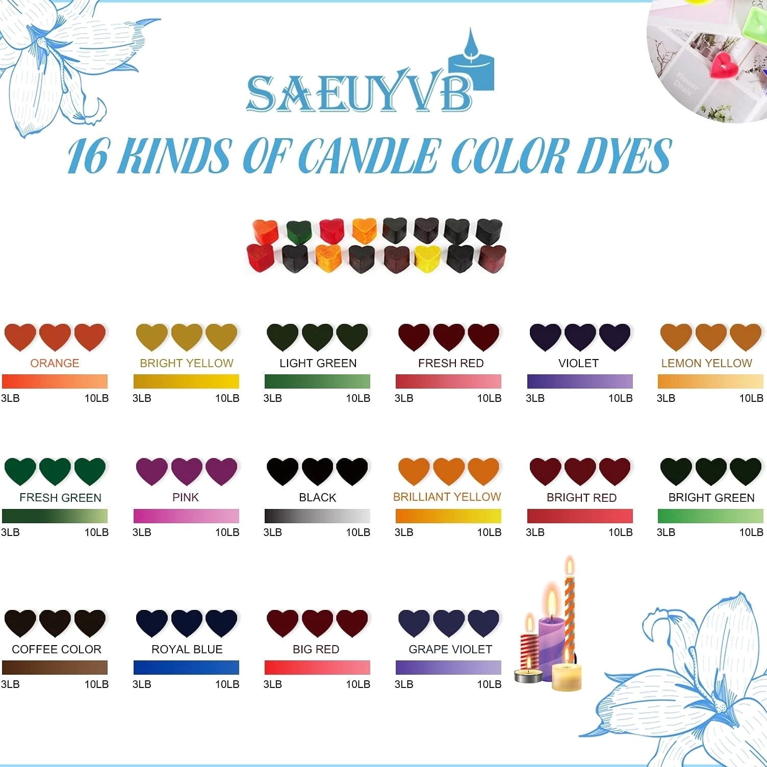Candle Dye Set - 16 Colors Wax Dye for Candle Making, Bulk Soy Wax Dyeing, DIY Kit