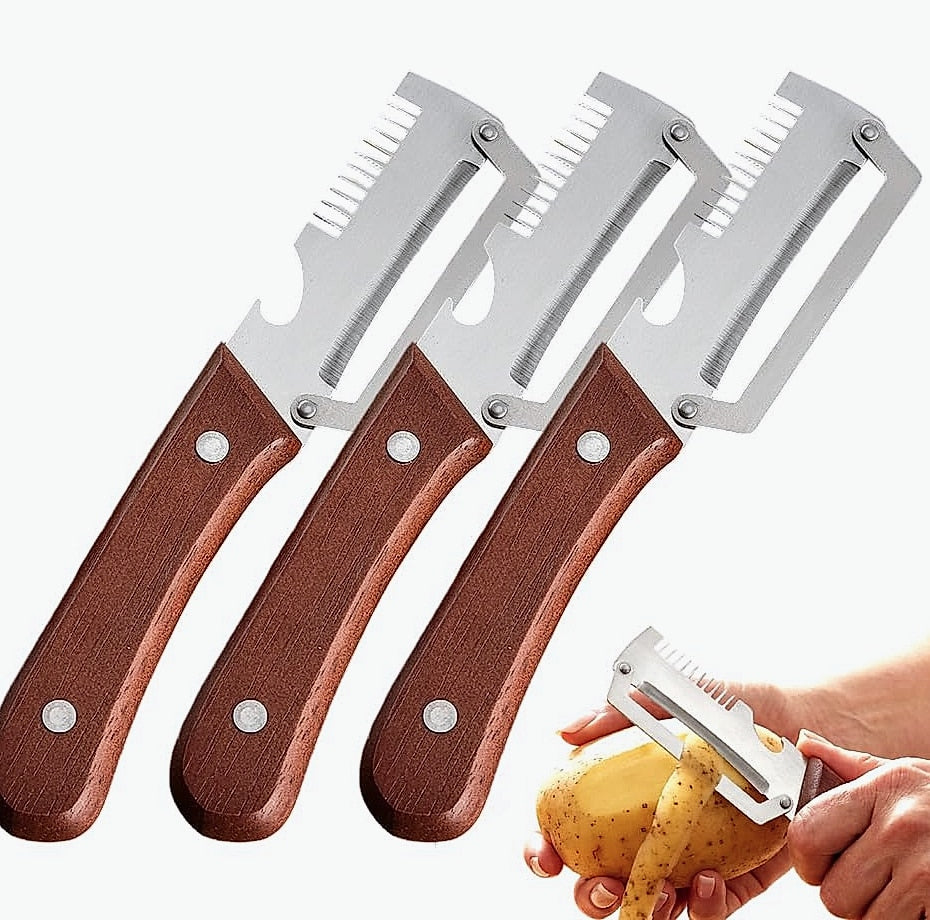 Vegetable Peeler with Wooden Handle and Bottle Opener
