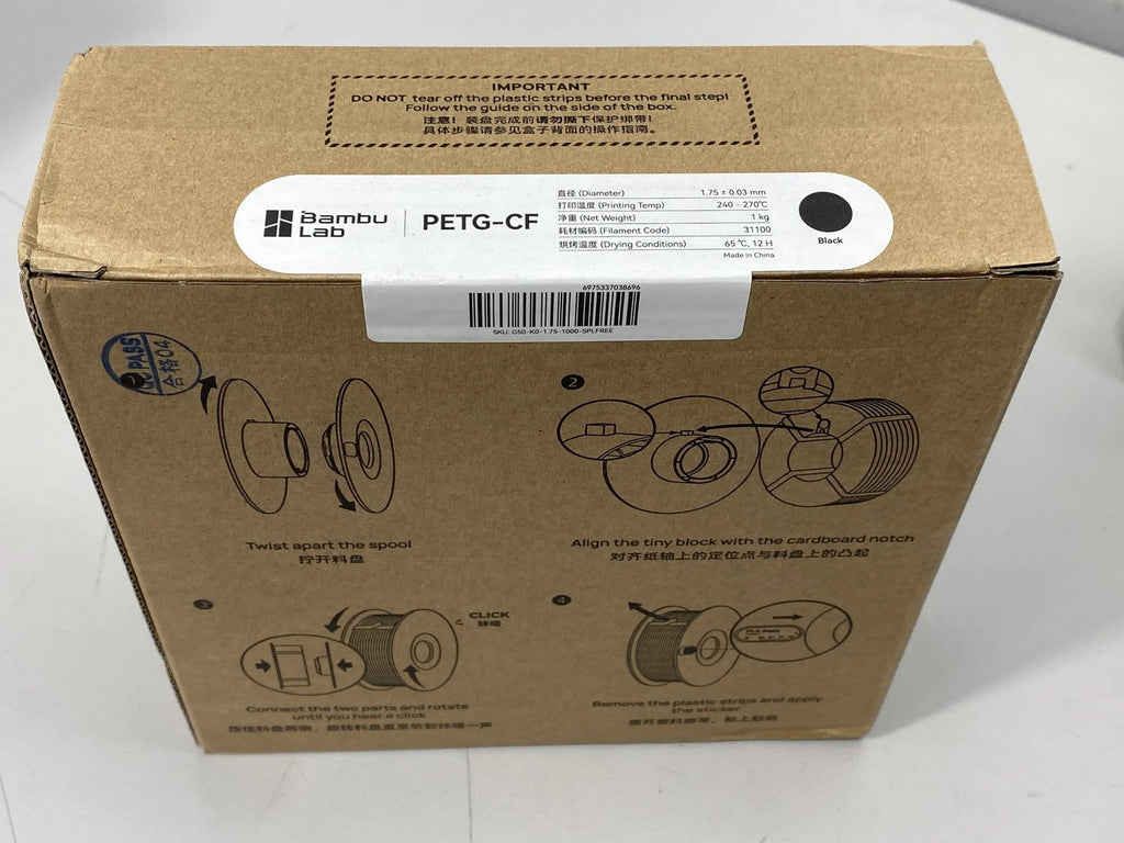 Bambu PETG CF 1.75mm Black 31100 Filament - Precision Diameter