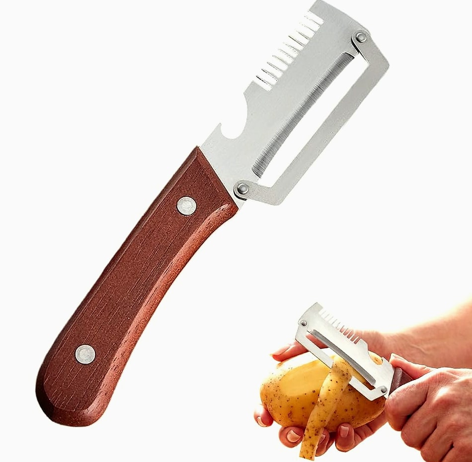 Vegetable Peeler with Wooden Handle and Bottle Opener