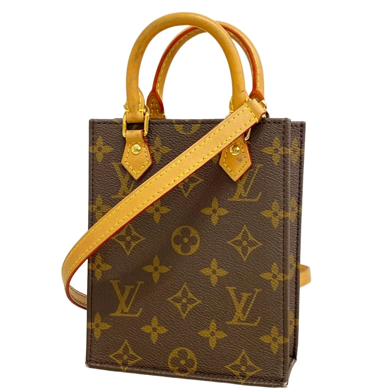 Louis Vuitton Monogram Petite Sac Plat Handbag M81295 Brown 2-way ... GZl1h9rf
