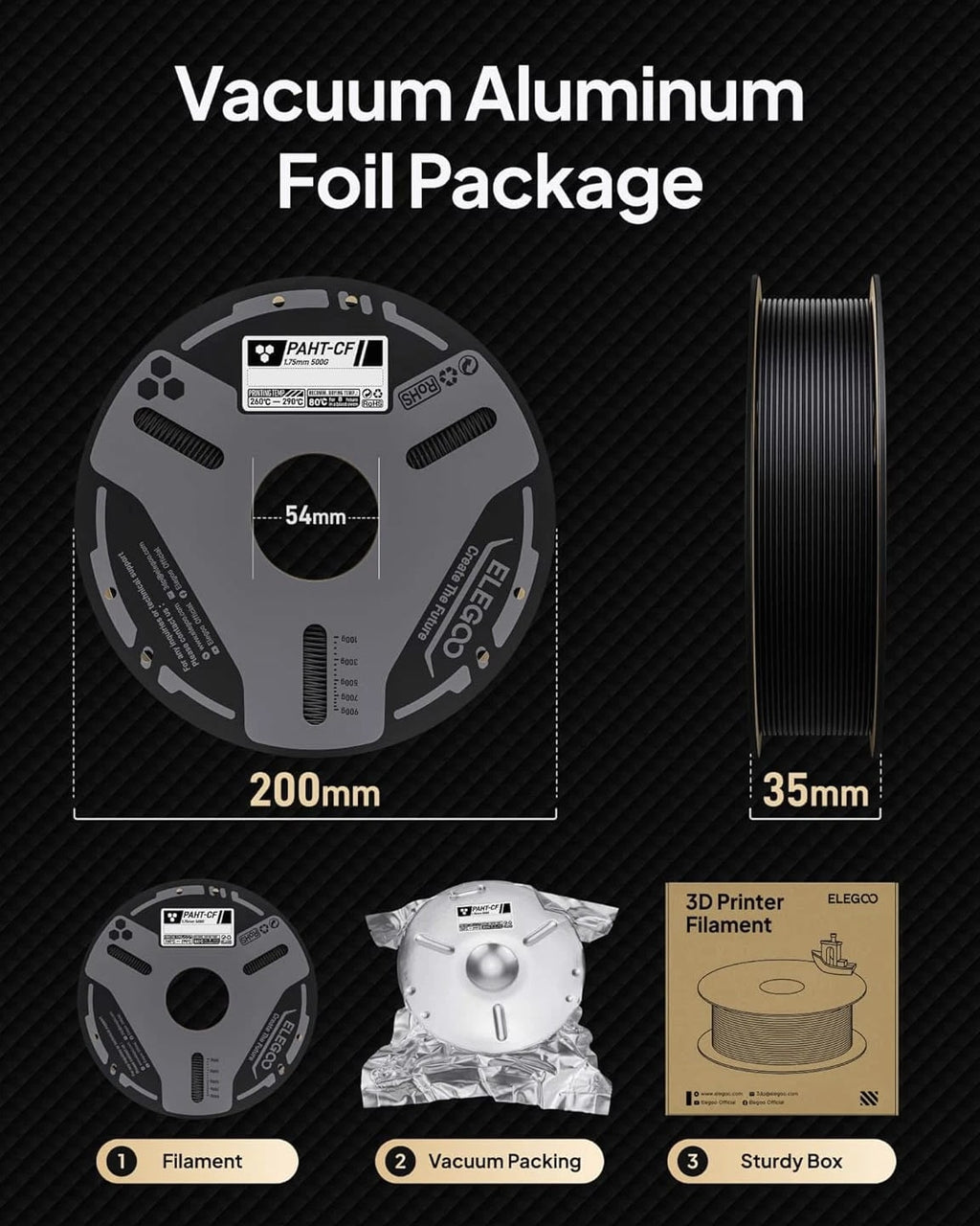 Carbon Fiber PAHT Filament 1.75Mm Black 0.5KG, Nylon CF High Temp 3D Printing Fi