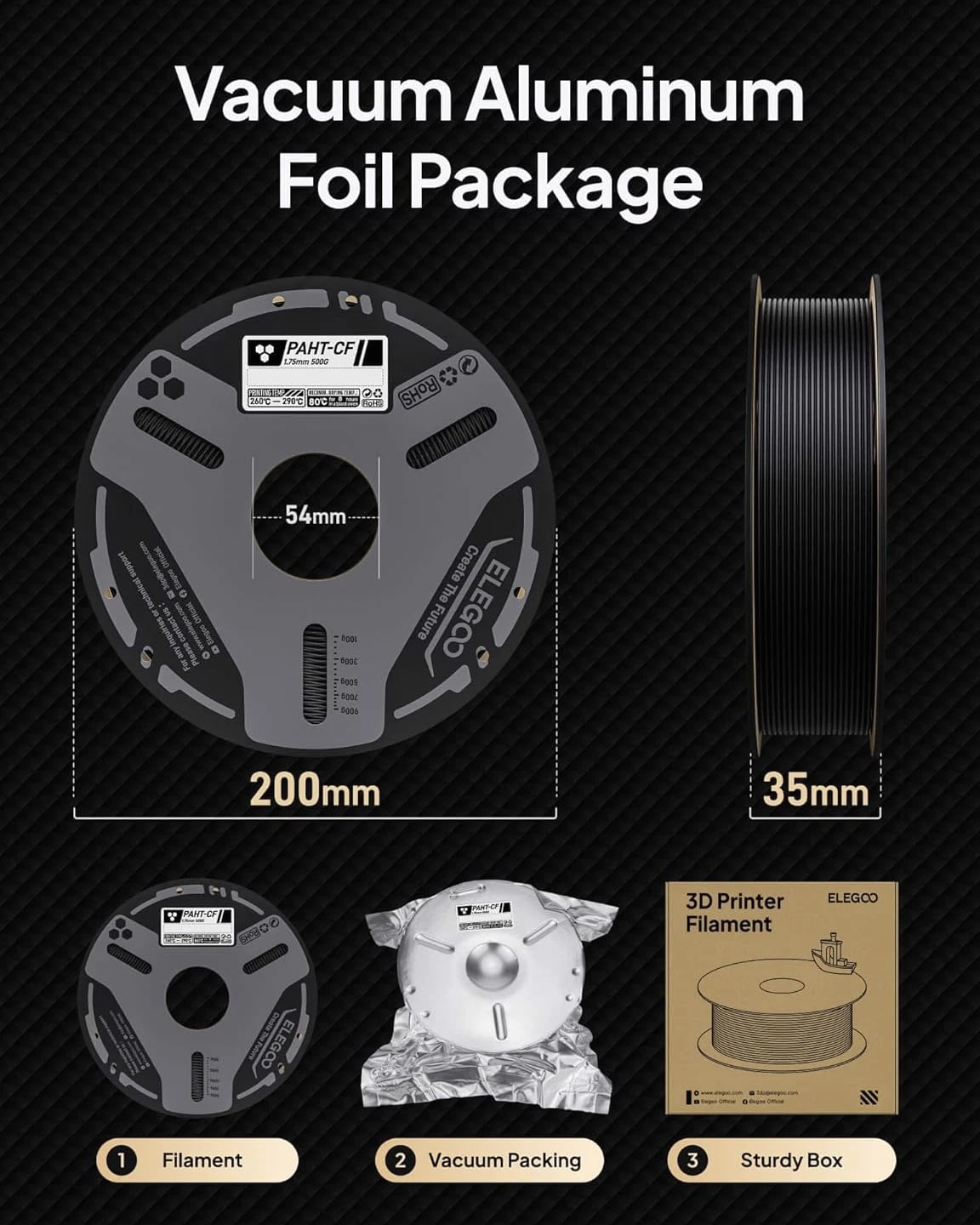 Carbon Fiber PAHT Filament 1.75Mm Black 0.5KG, Nylon CF High Temp 3D Printing Fi