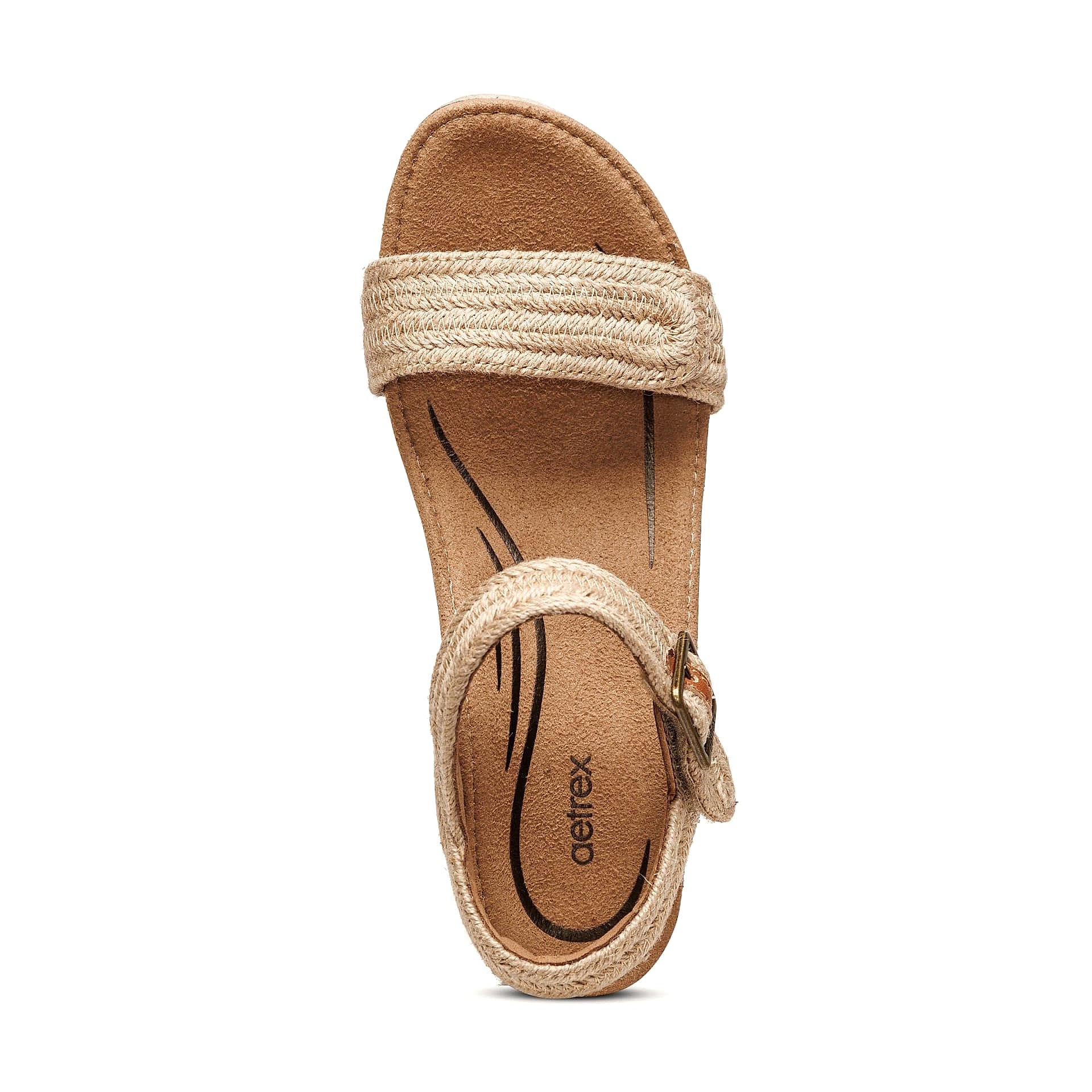Aetrex Cognac Quarter Strap Espadrille Wedge