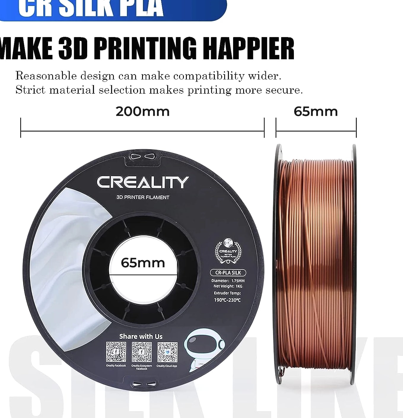 Creality PLA Filament 1.75mm 3D Printer Filament CR-Silk Printing Filament 1kg
