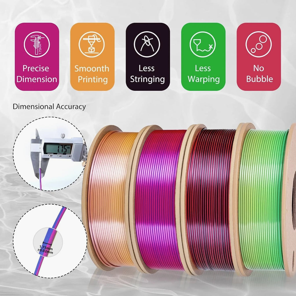 Silk Rainbow PLA Filament 1.75mm Silk PLA 3D Printer Filament Shiny Color Change Gradient