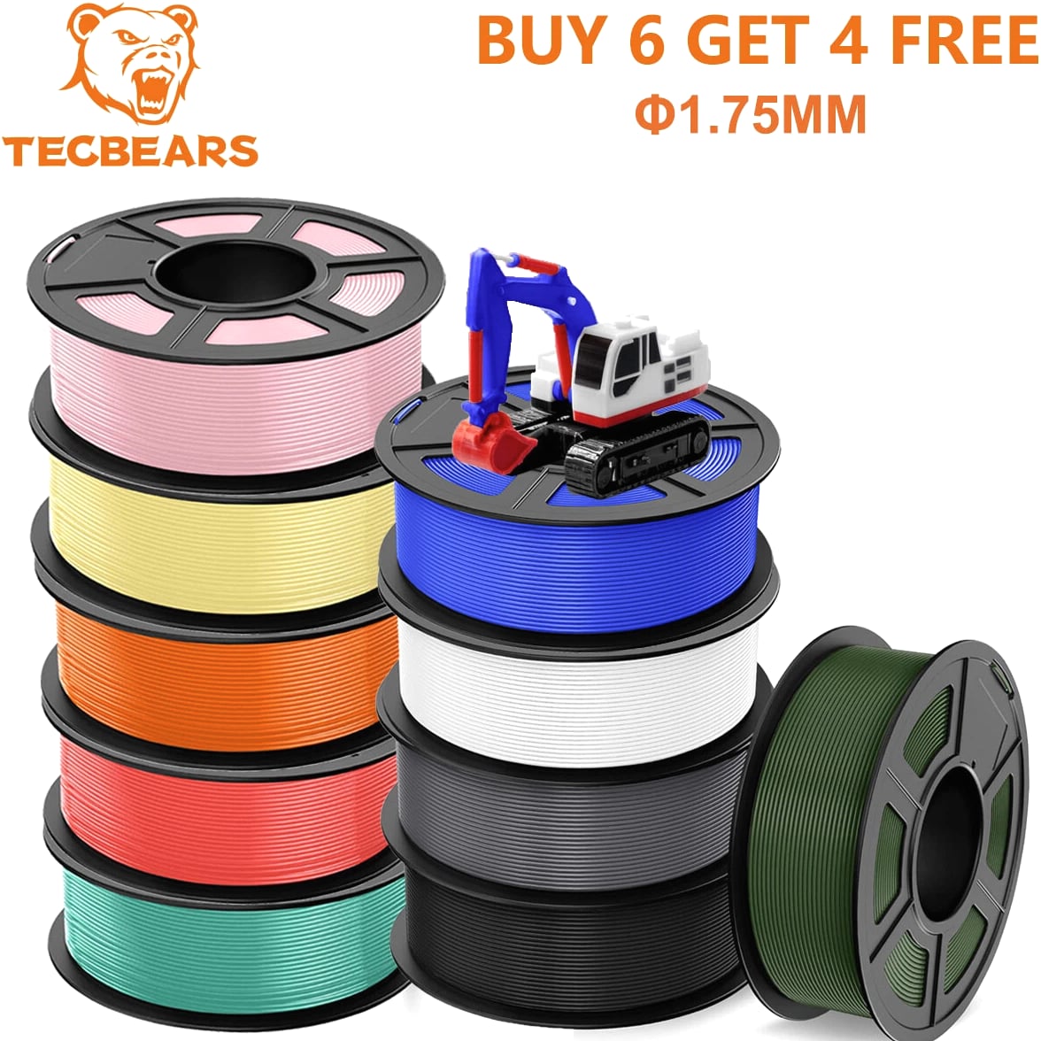 【Buy 10 Pay 6】TECBEARS PLA/PETG/SILK PLA+ Matte 3D Printer Filament 1KG ABS ASA