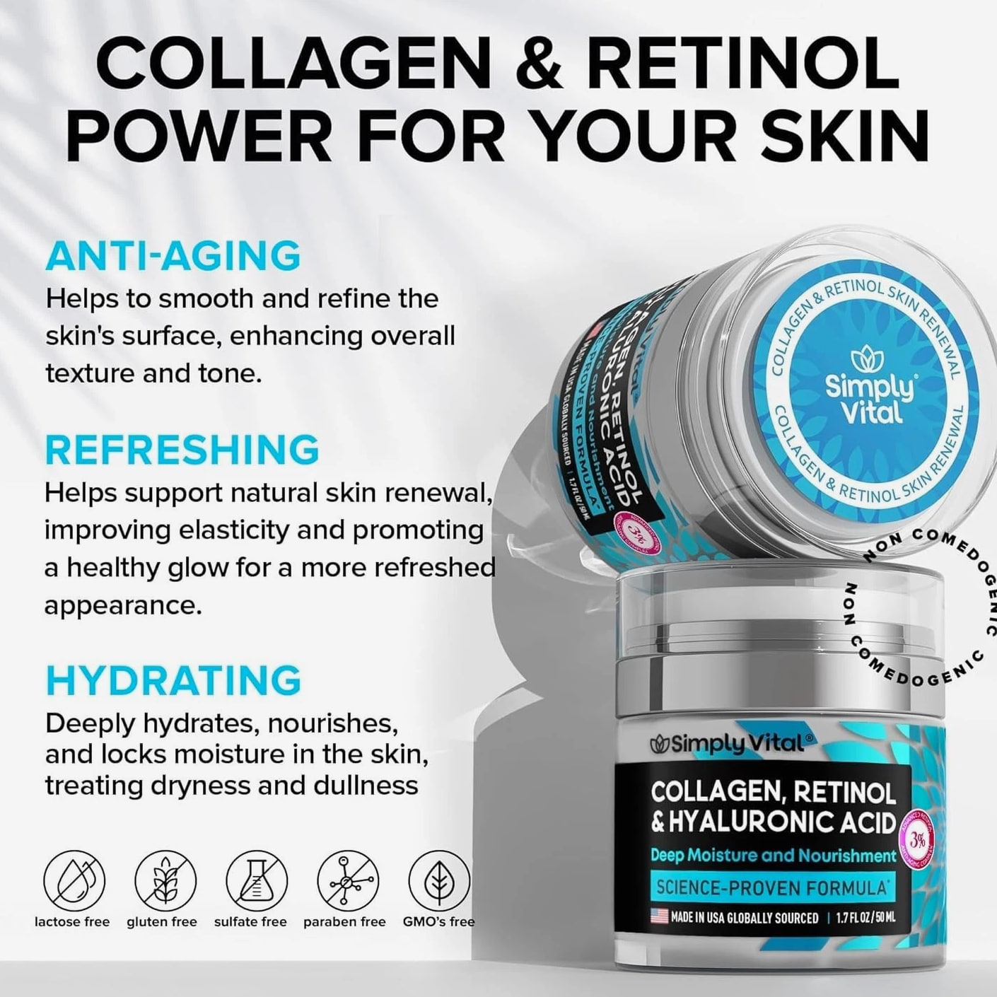 Anti-Aging Moisturizer with Retinol, Collagen & Hyaluronic Acid - Professional Formula