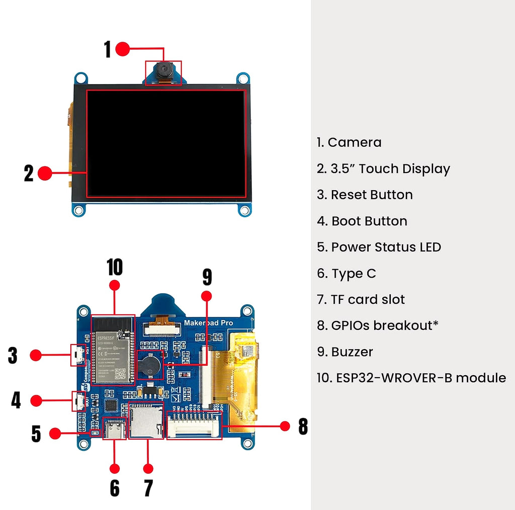 SB Components MakerPad Pro ESP32 3.5 inch Touch Display with Camera
