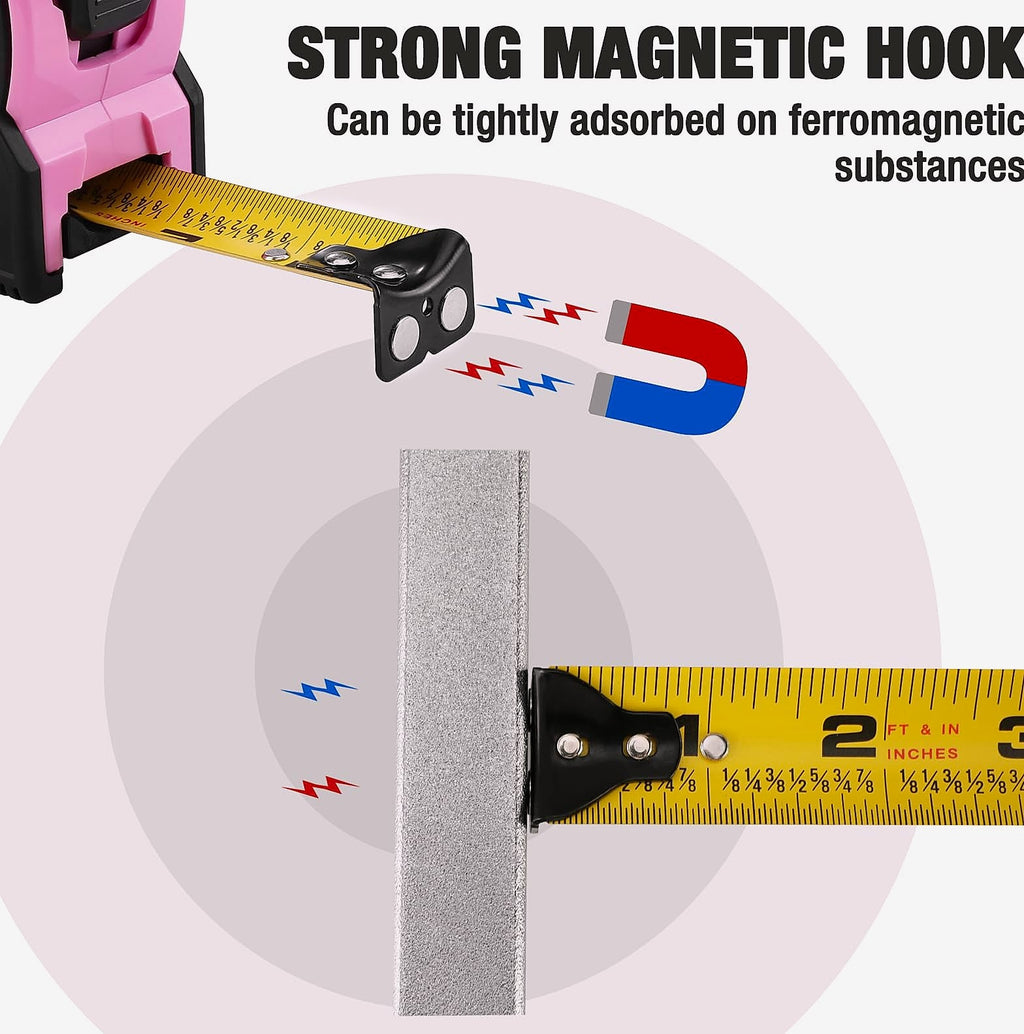 WORKPRO 25FT Pink Tape Measure with Magnetic Hook