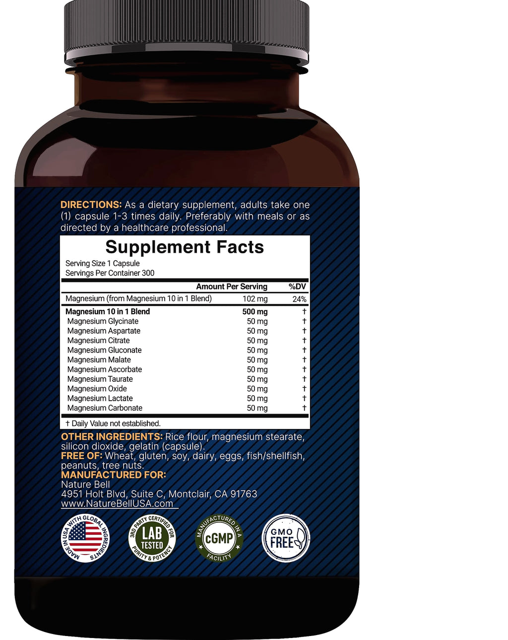 NatureBell Magnesium Complex 500mg, 300 Capsules Supplement