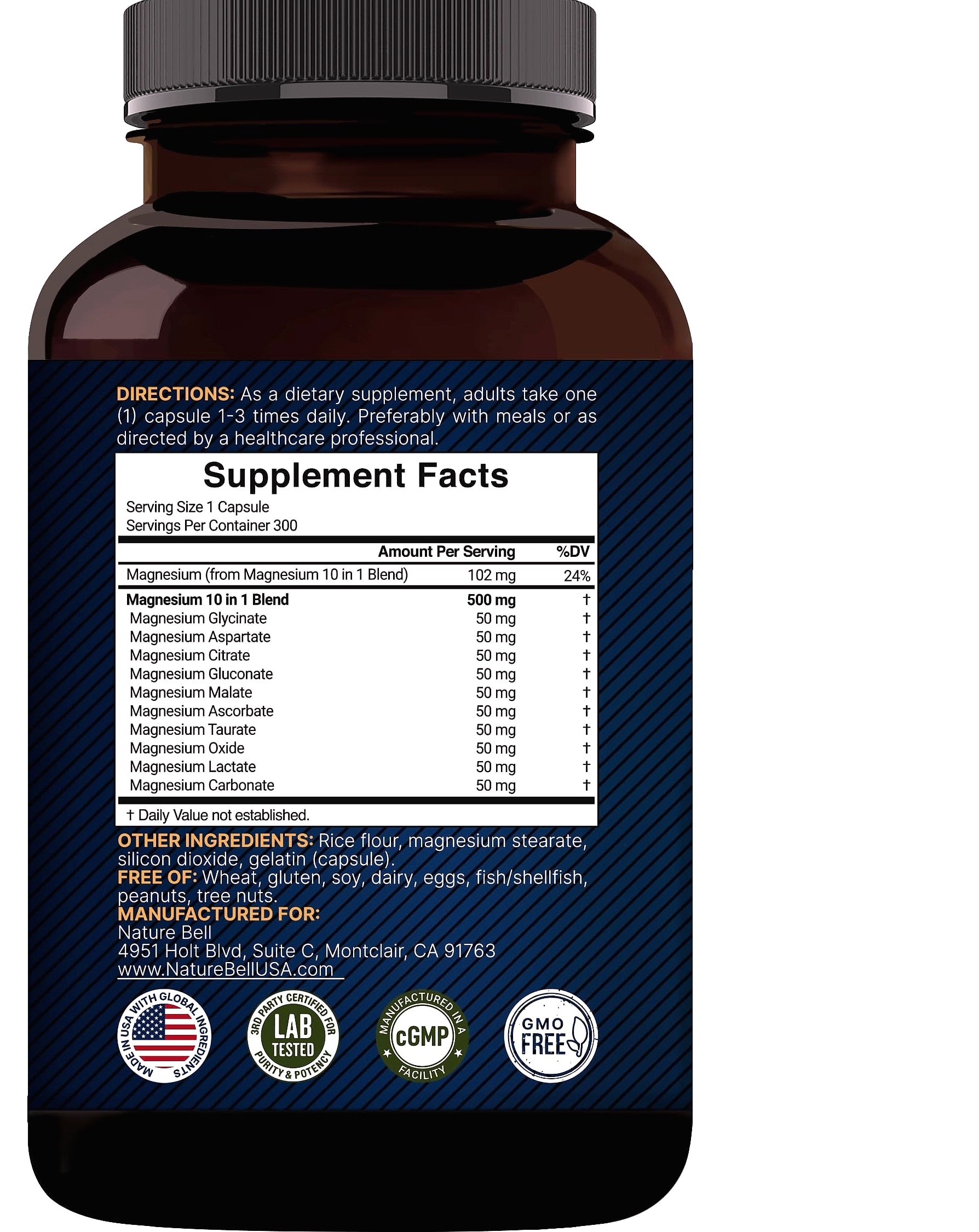 NatureBell Magnesium Complex 500mg, 300 Capsules Supplement