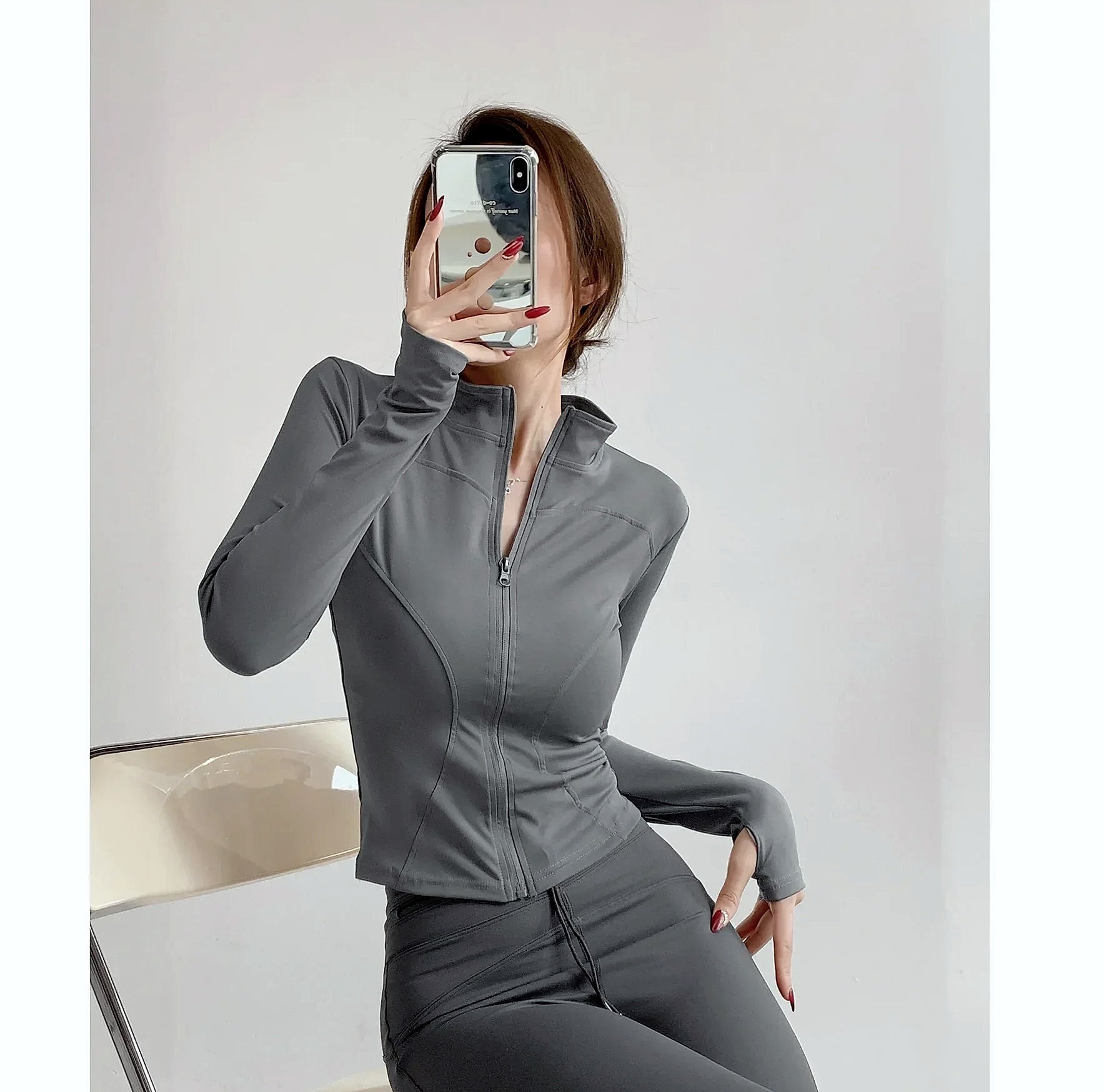 Women's Quick Dry Yoga Jacket Long Sleeve Zip Running Top