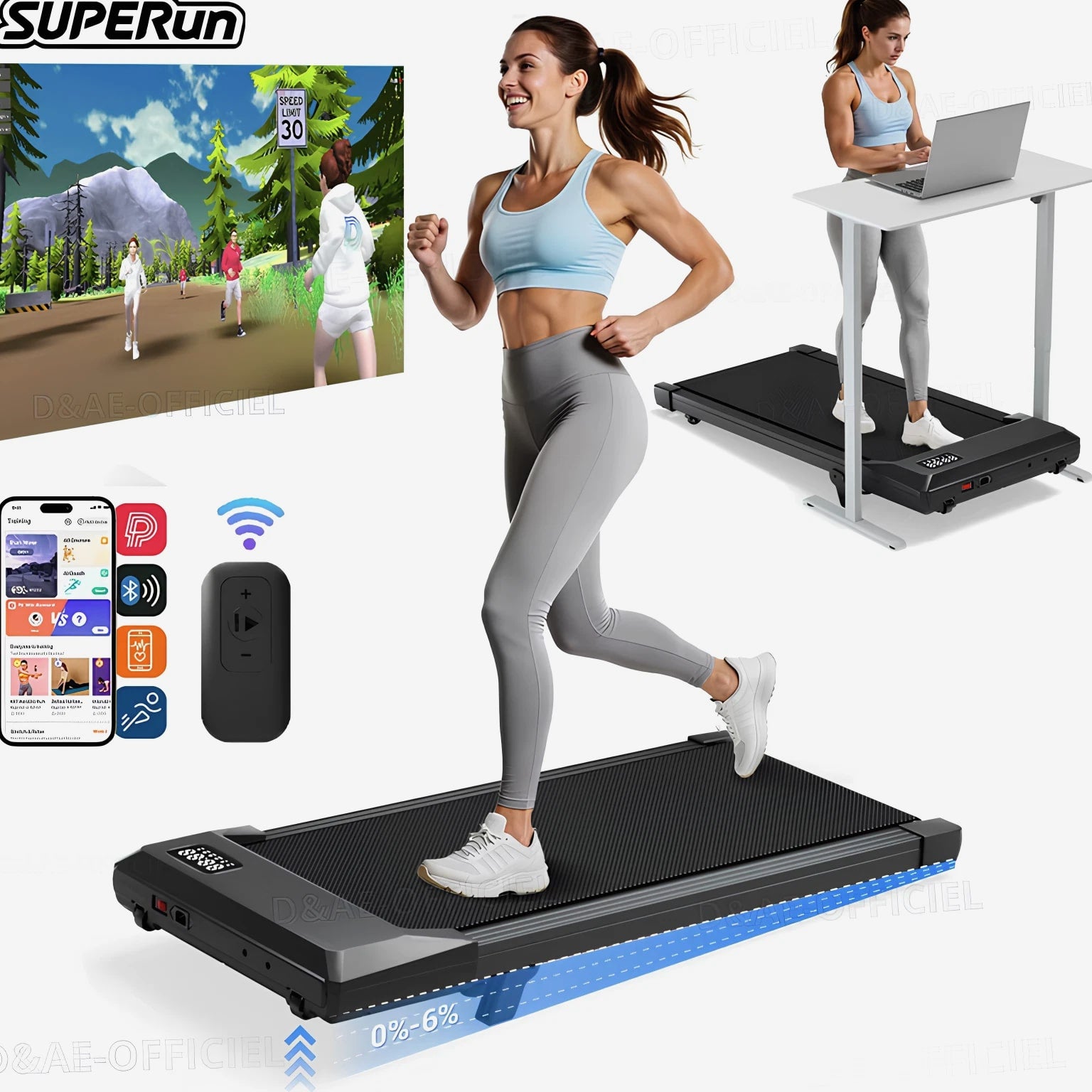 Under Desk Treadmill 2.5HP Walking Pad with 6% Slope Quiet Home Office 300lbs