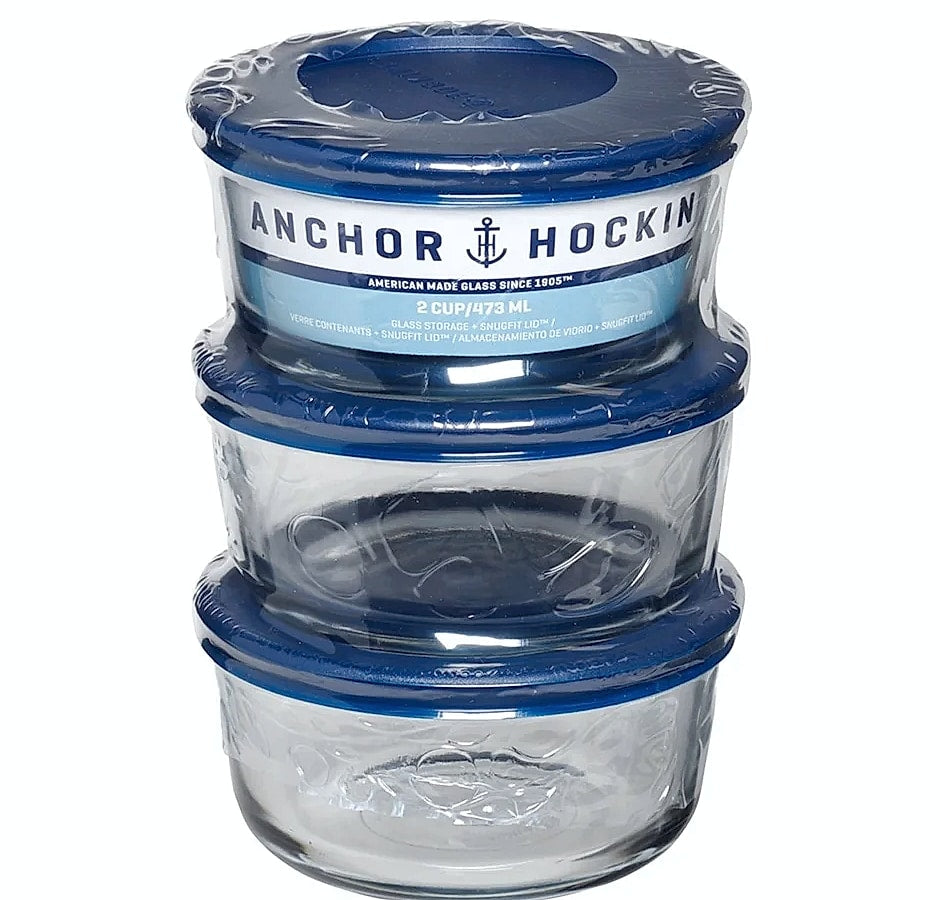 Round Glass Food Storage Containers Set of 3, 2 Cup