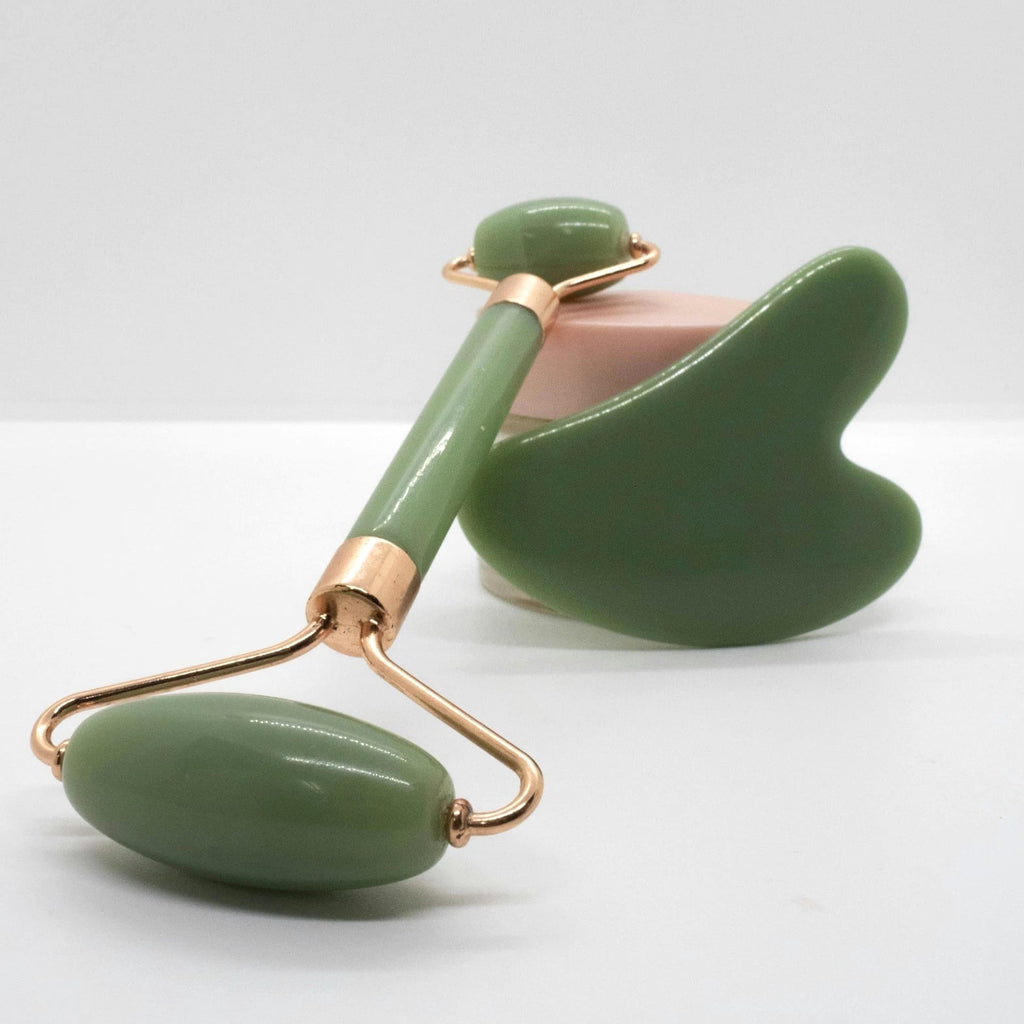 Premium Natural Jade Roller & Gua Sha Set - Facial Massager Anti-Aging Beauty Tool