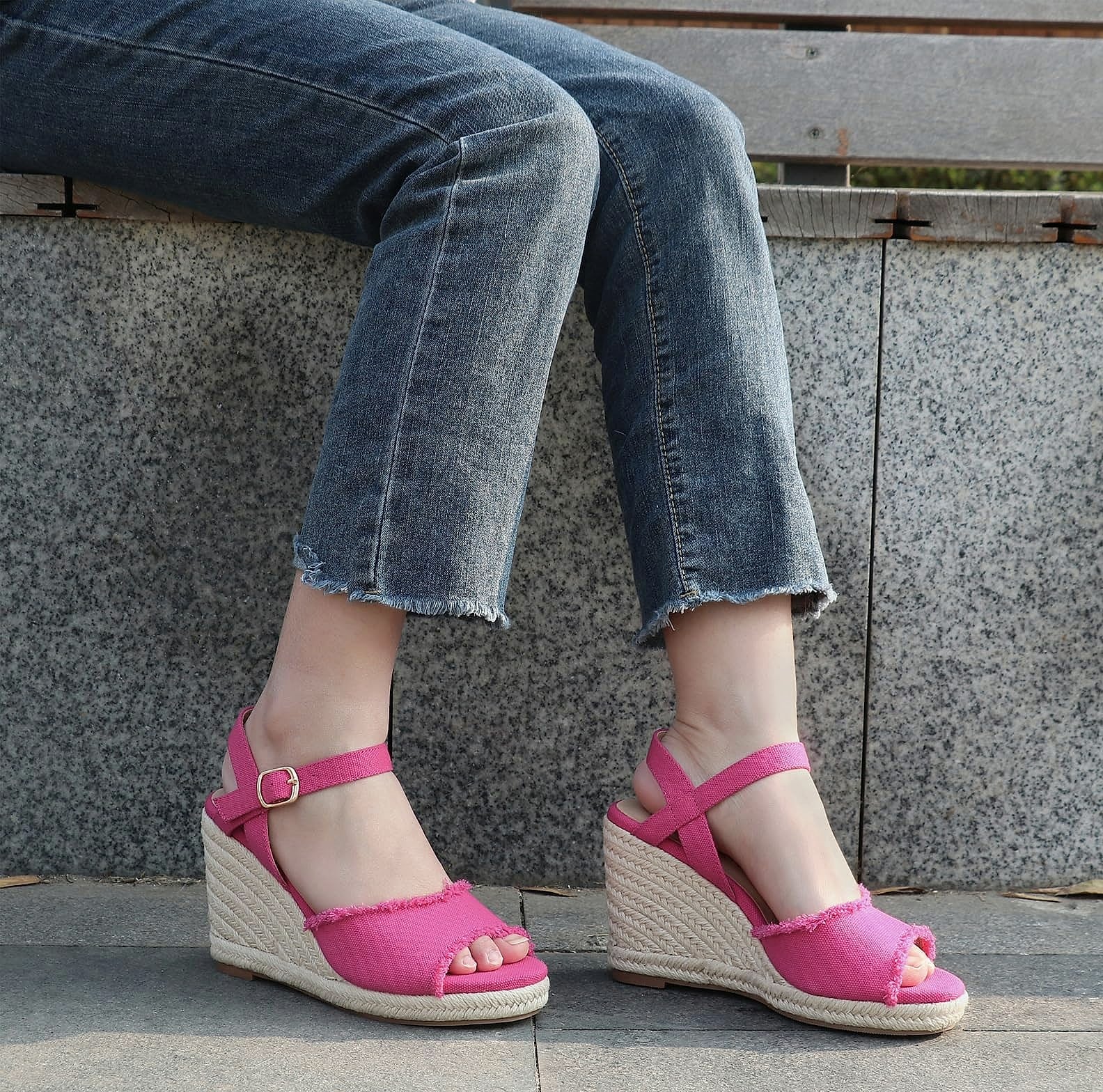 JOY IN LOVE Platform Wedge Sandals with Ankle Strap