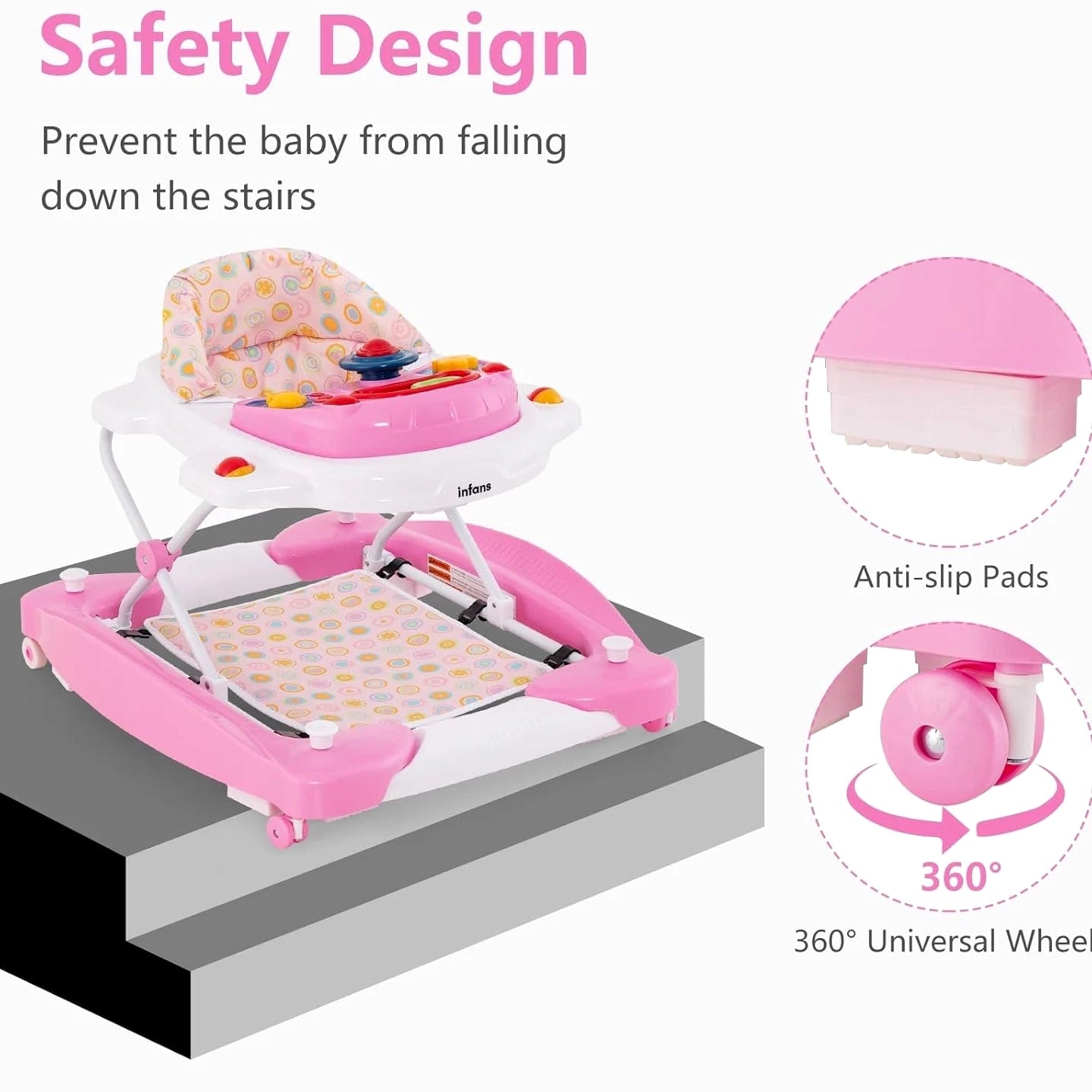 Baby Walker, 5 in 1 behind Walker Learning Seated Rocker Bouncer with Removable
