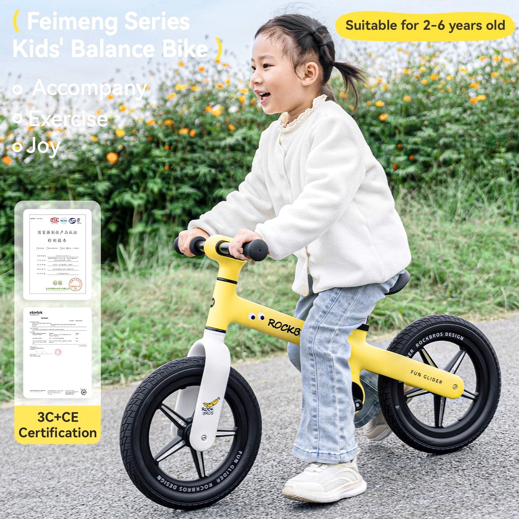 ROCKBROS 12"Kids Balance Bike No Pedal Training Bike Adjustable Handlebar & Seat