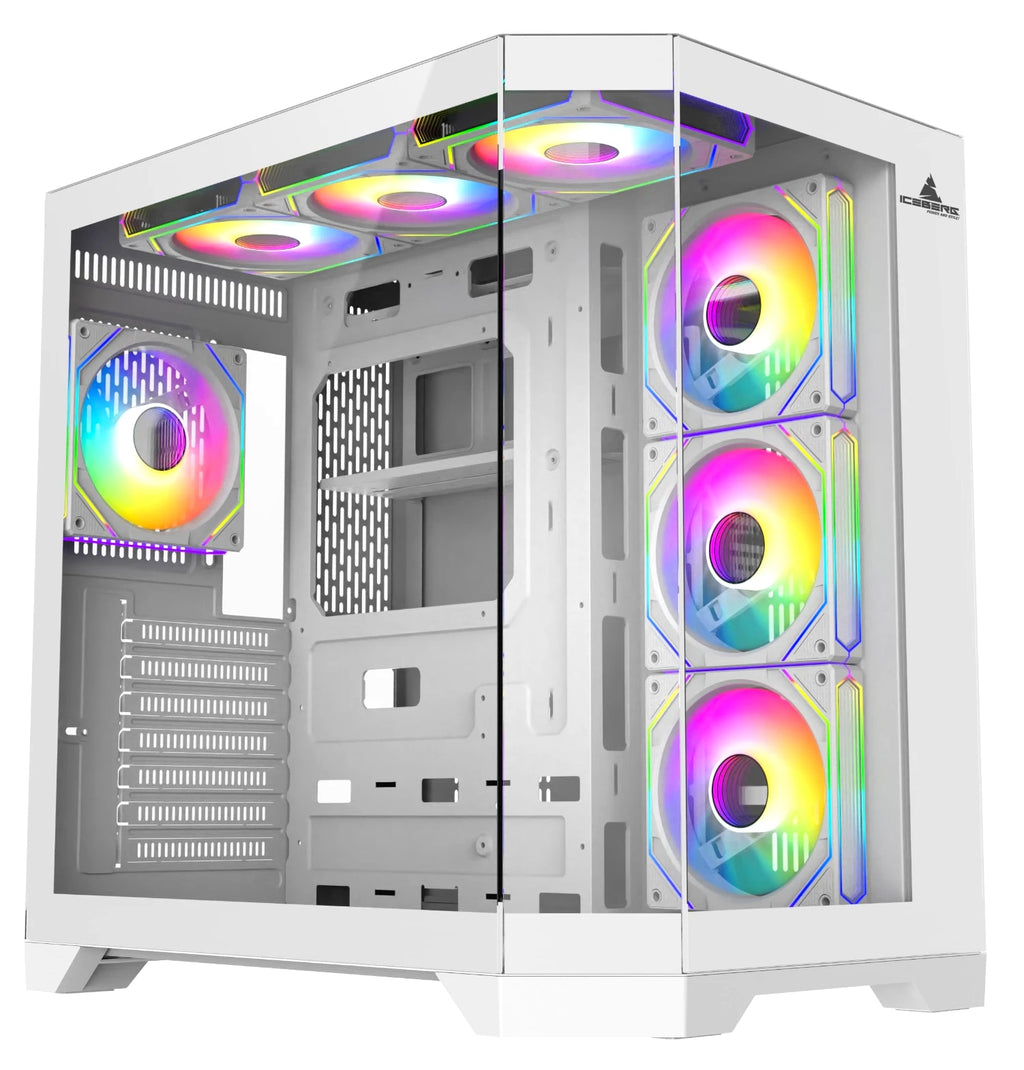 Iceberg Gaming PC Case Crystal Edge White Three Tempered Glass and seven fans