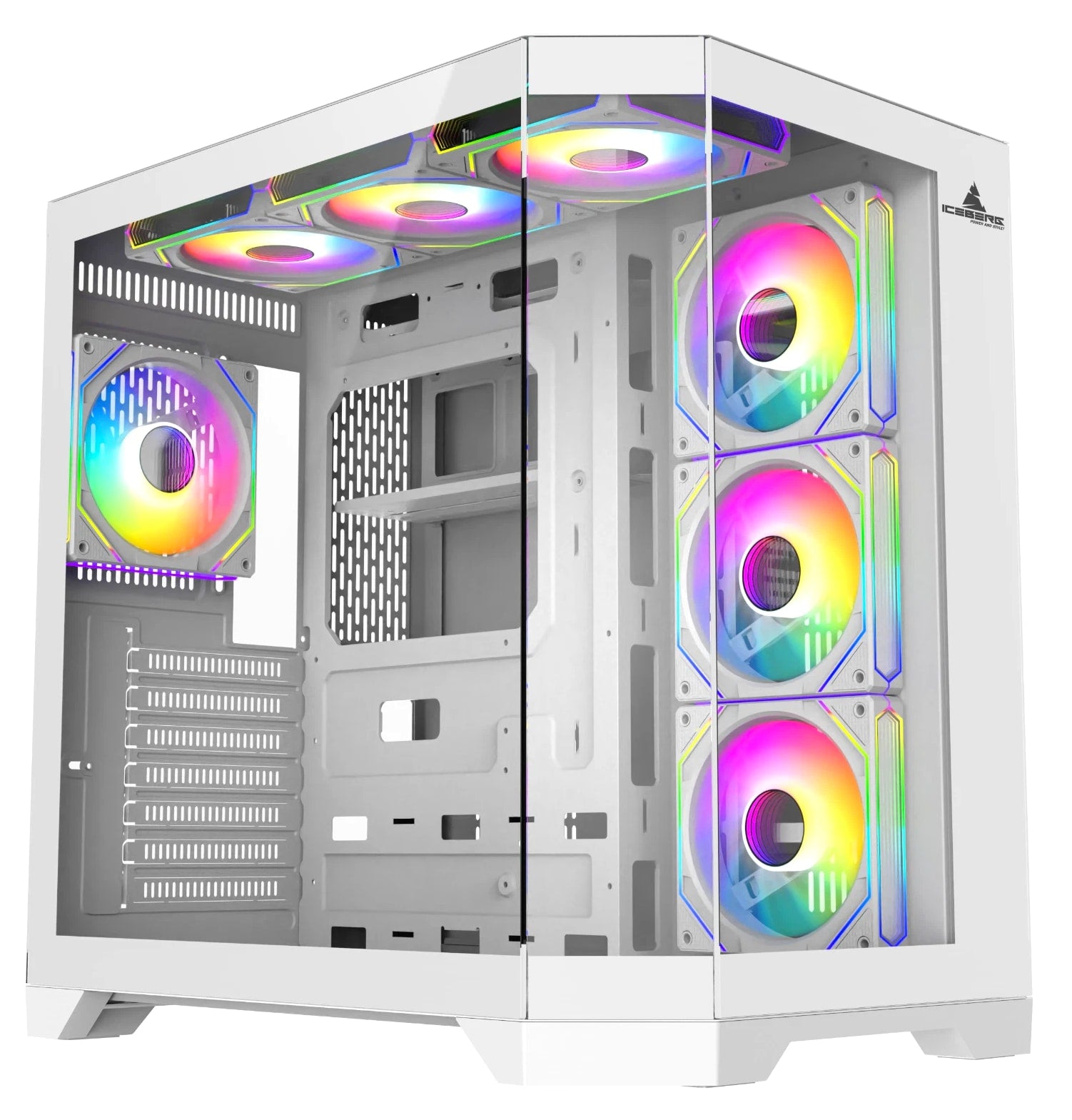 Iceberg Gaming PC Case Crystal Edge White Three Tempered Glass and seven fans