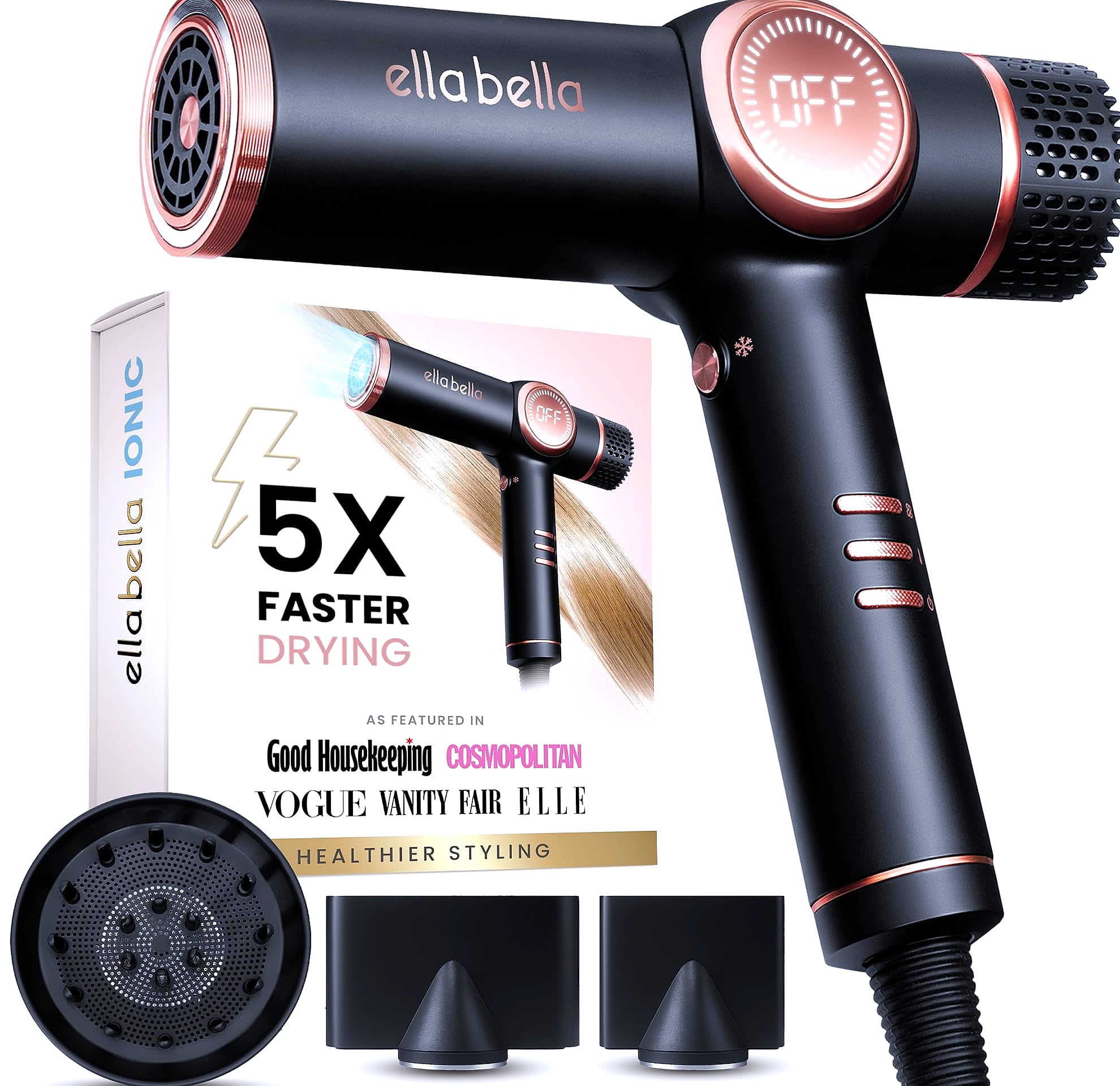 ELLA BELLA Professional Ionic Hair Dryer with Diffuser