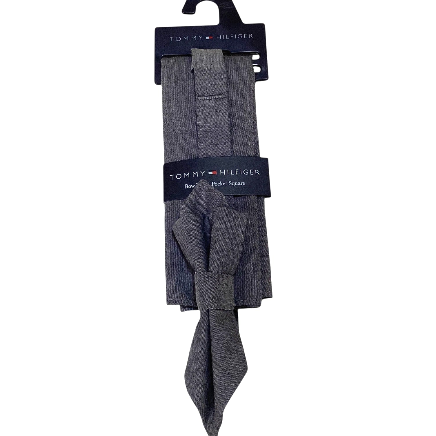 TOMMY HILFIGER Men's Cotton BOW TIE & POCKET SQUARE Set Designer SOLID Gray NWT