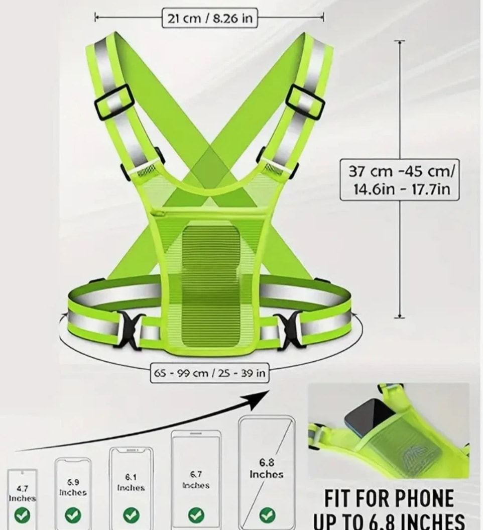 2 Pack Reflective Running Vest With Bracelets and Phone Holder- Safety Gear