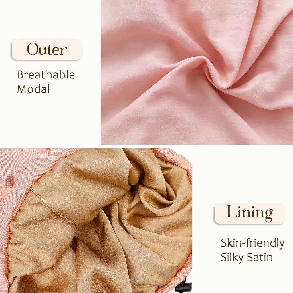 NICPOO Silk Satin Bonnet Hair Wrap for Sleeping, 2 Pcs, Medium - Blue & Pink