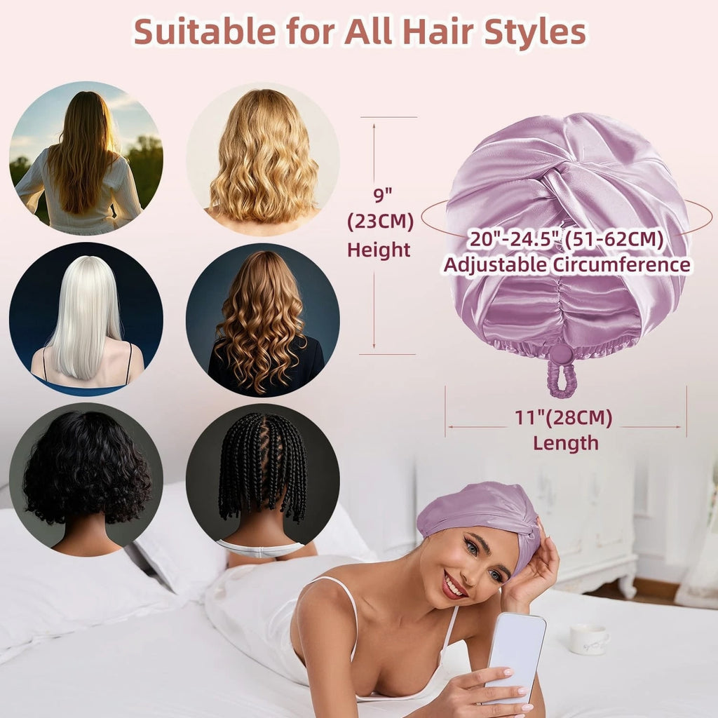 Adjustable Satin Silk Hair Bonnet for Sleeping Women, Double Layer, Hair....