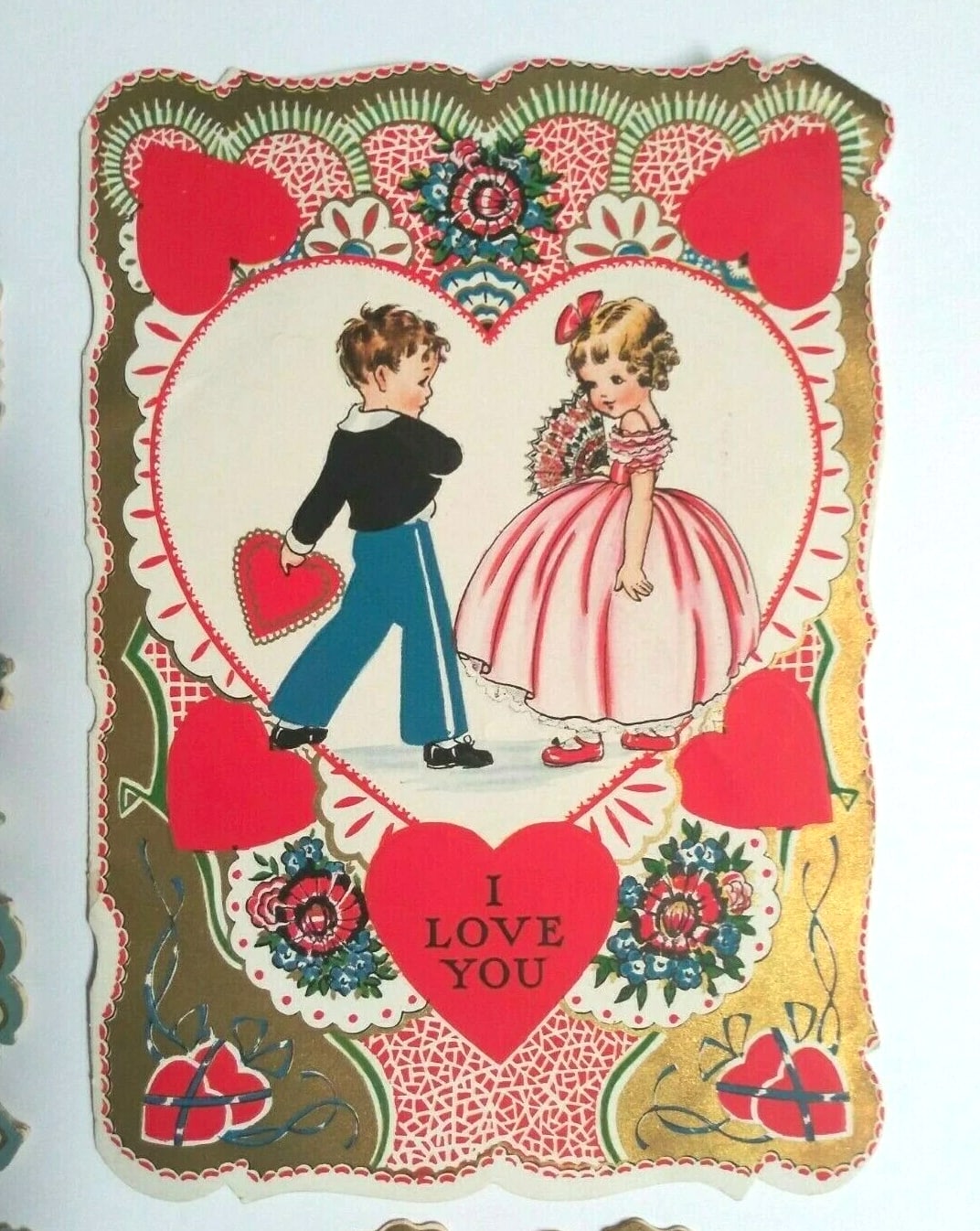 Valentine's Day Die Cut Handmade Vintage Love Hearts Card Lot - 14 Pieces, 3"-8" each