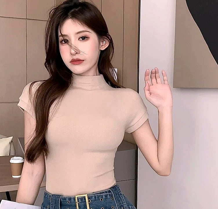 Basic Crop Top Short Sleeve Crewneck T-shirt for Women