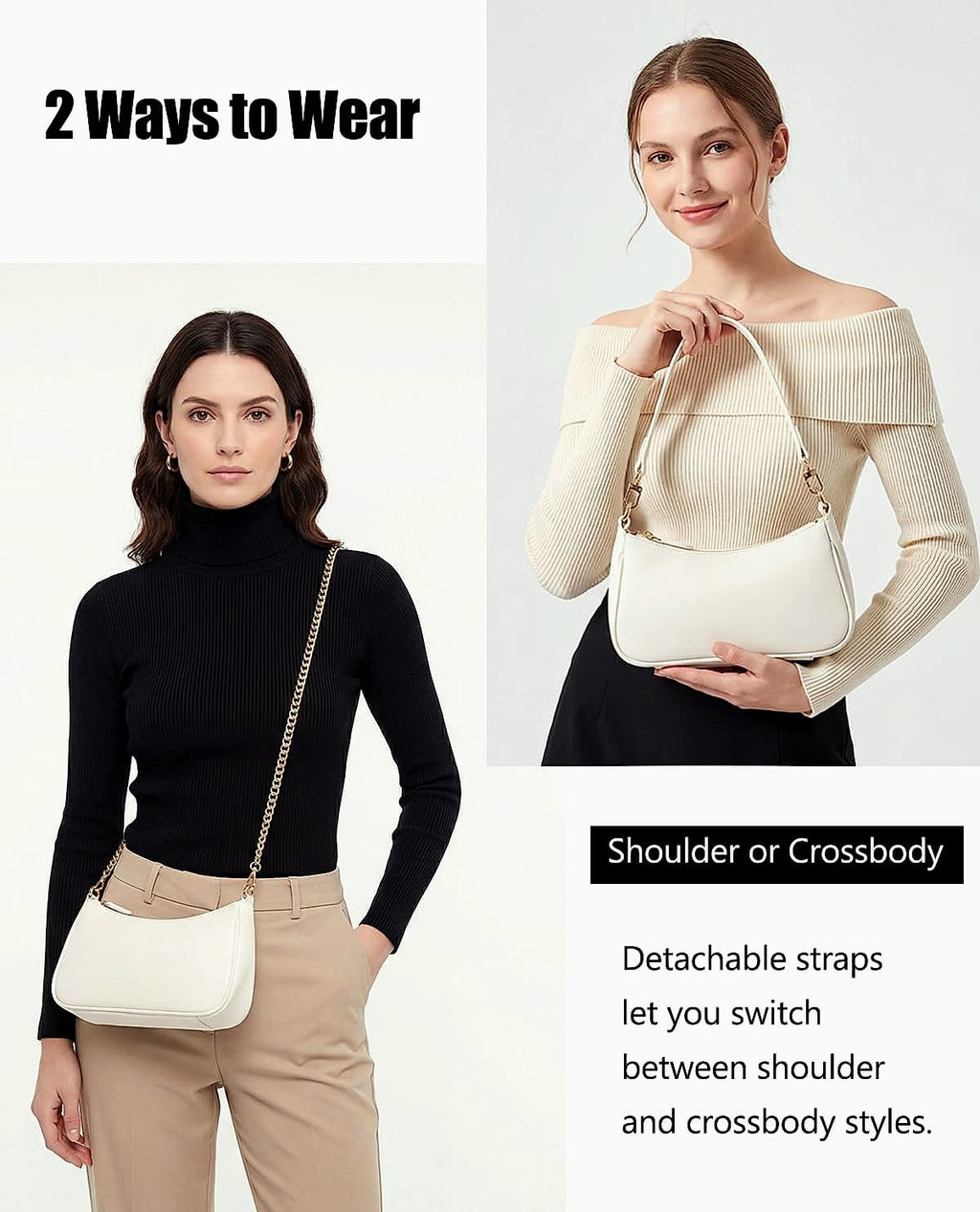 VODIU Clutch Tote Handbag with Removable Straps and Zipper Closure