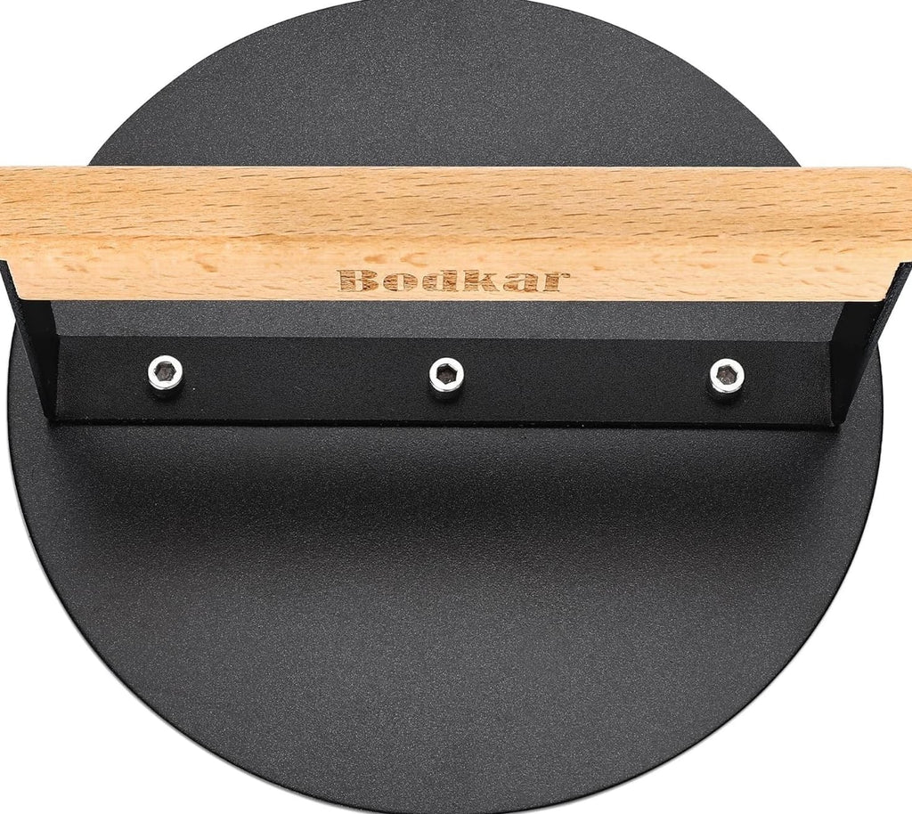 Elegant 6-Inch Smash Burger Press with Wood Handle for Perfect Grilling