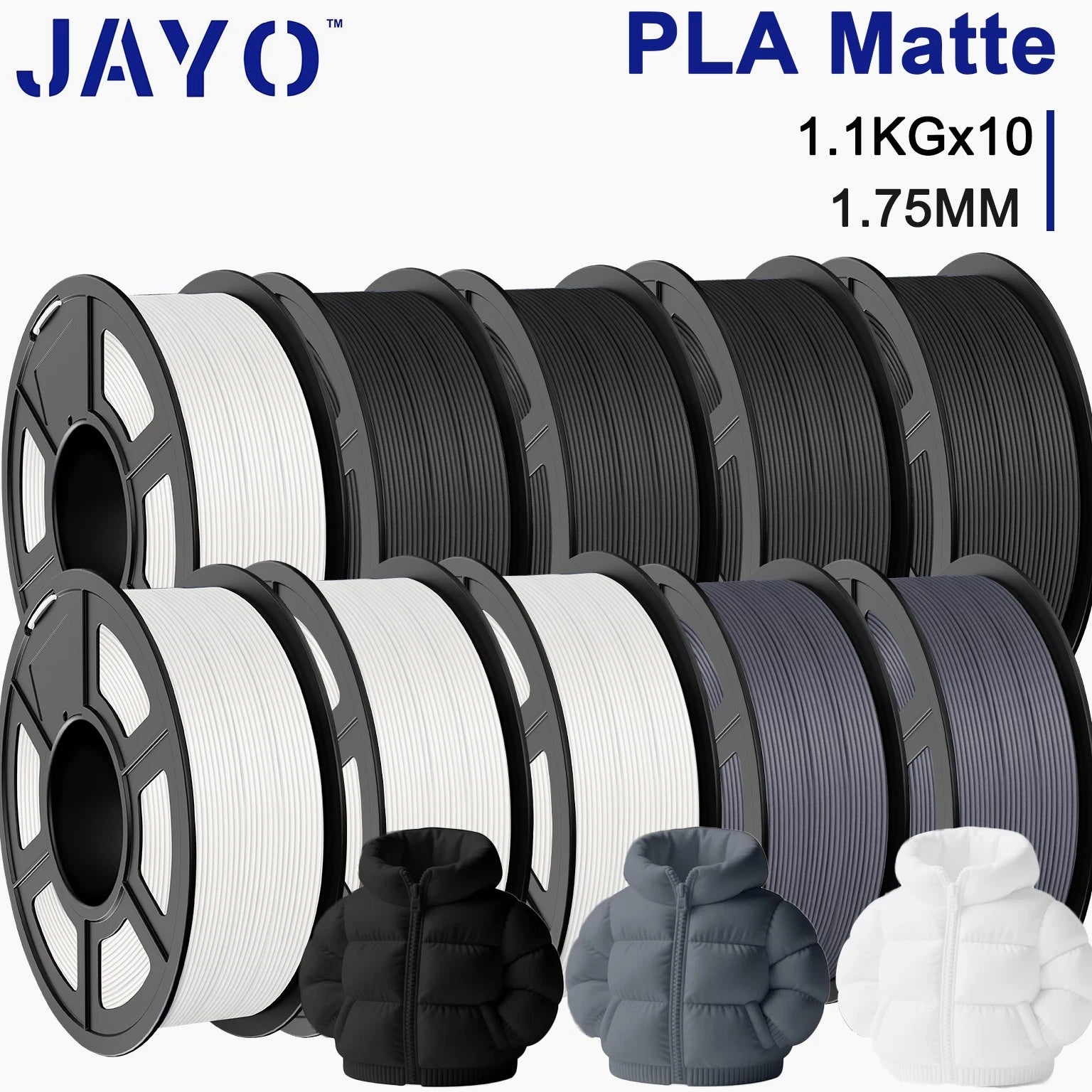 JAYO 5KG/10KG/20KG Matte PLA Black White Gray 3D Filament 1.75mm 1.1KG/SET