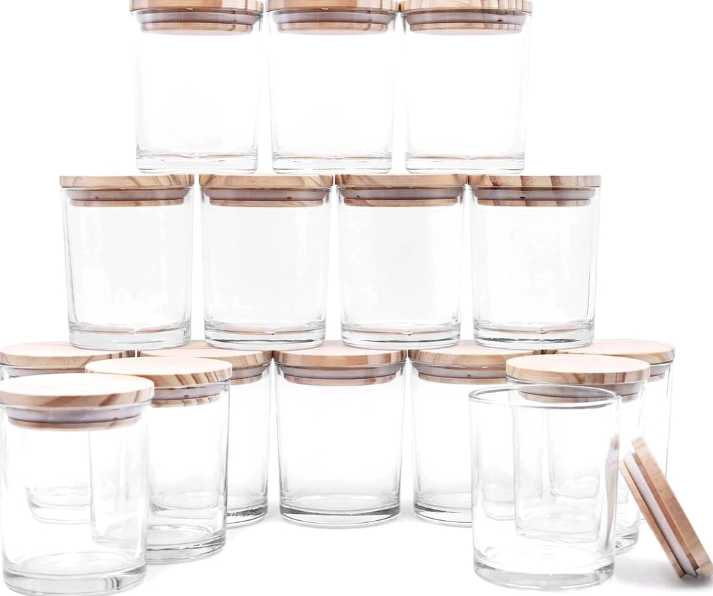 Candle Jars with Lids 7oz - 16 Piece Clear Glass Containers for Candle Making