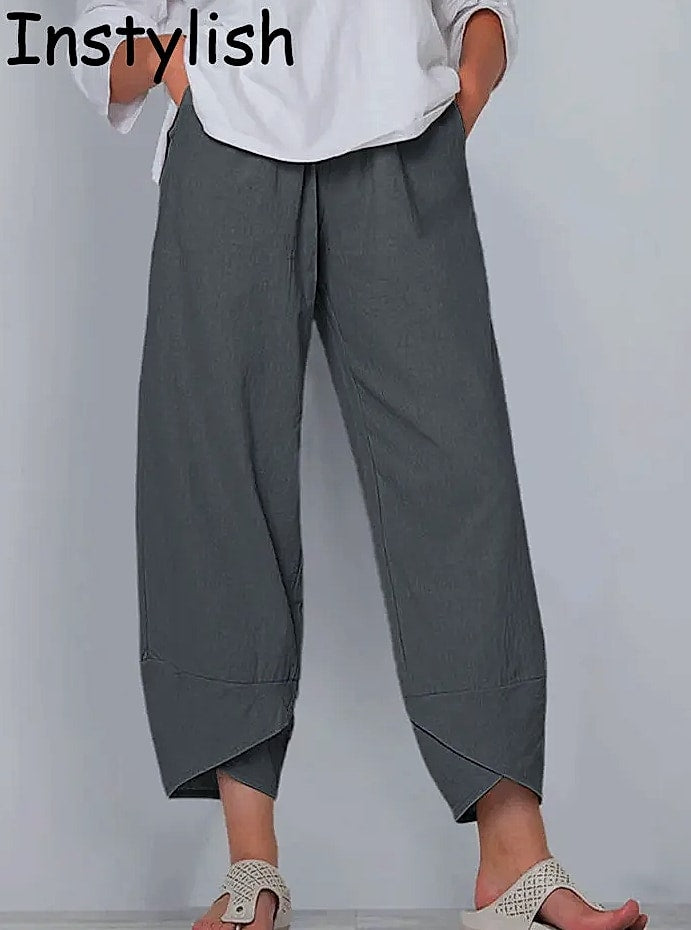 INSTYLISH Vintage Cotton Linen Harem Pants High Waist
