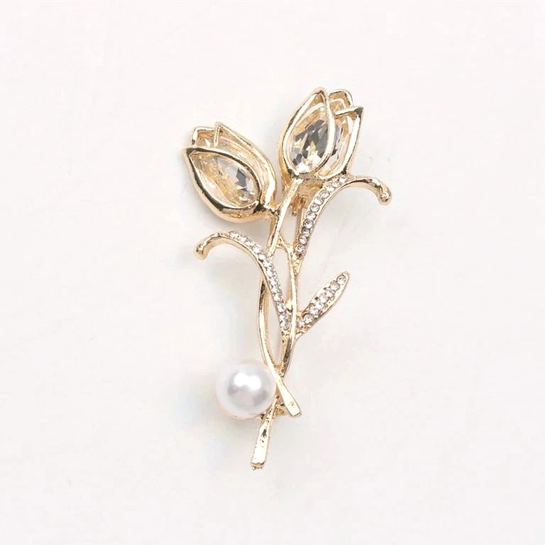 Fashion Rhinestone Brooch Plant Flower Green Leaf Corsage Clothing Accessories