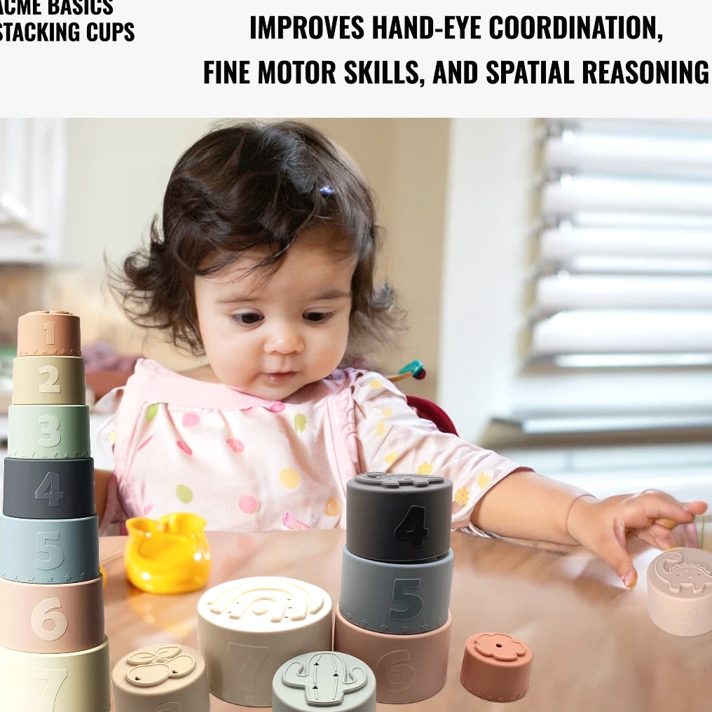 Toy Stacking Cups. Fun Educational Baby Toys, Waterproof Silicone for  Toddlers