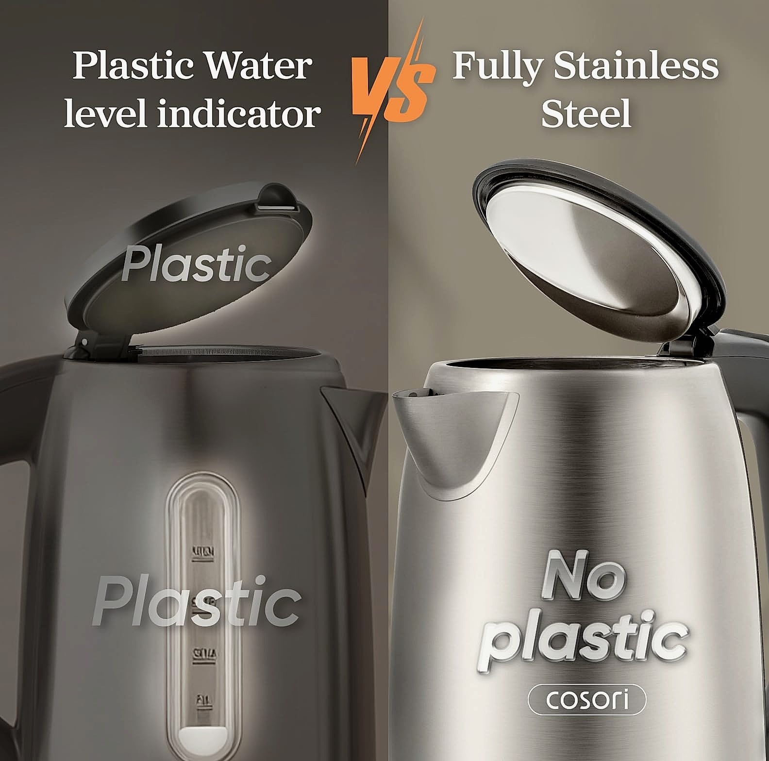 Cosori 1.7L Electric Kettle, Stainless Steel, 1500W Fast Boil