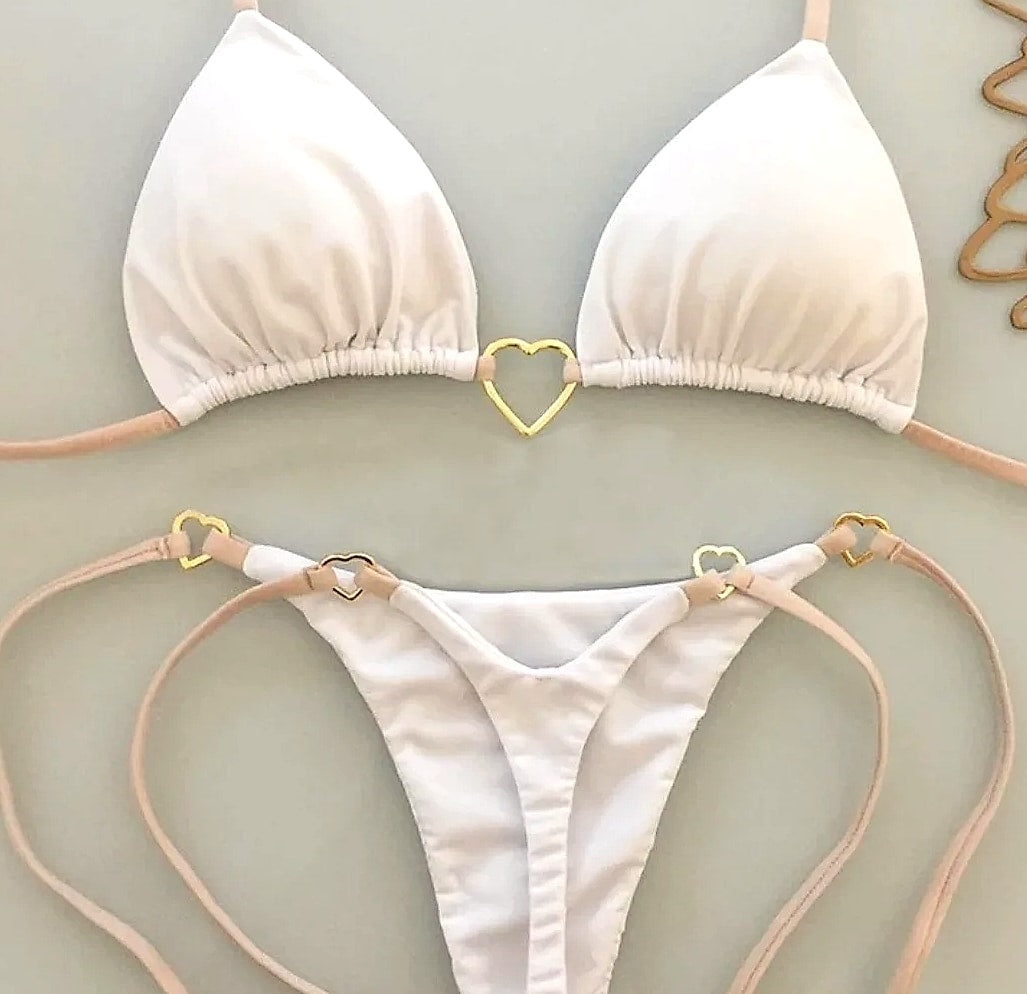 Women's White Solid Color Bikini Two-Piece Swimsuit