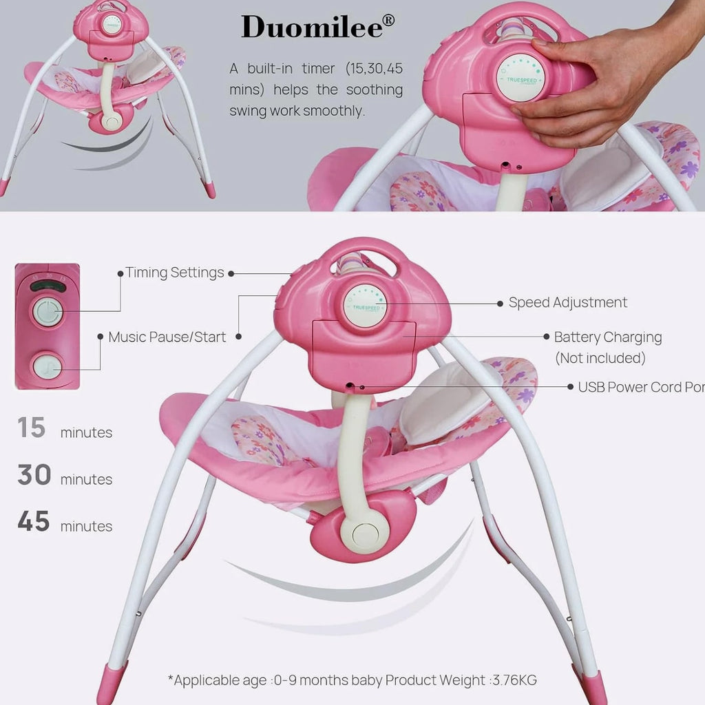 Baby Swings for Infants, Powered by Power Cord (Included) and Batteries for Indo